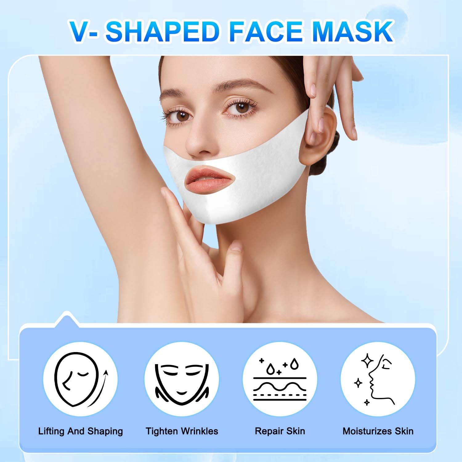 2024 Bloskin Double Chin Mask Reusable - V Line Lifting Face Mask for All Skin Types, Firming & Tightening (5 Pack) | At-Home Facial Treatment & Self-Care Routine