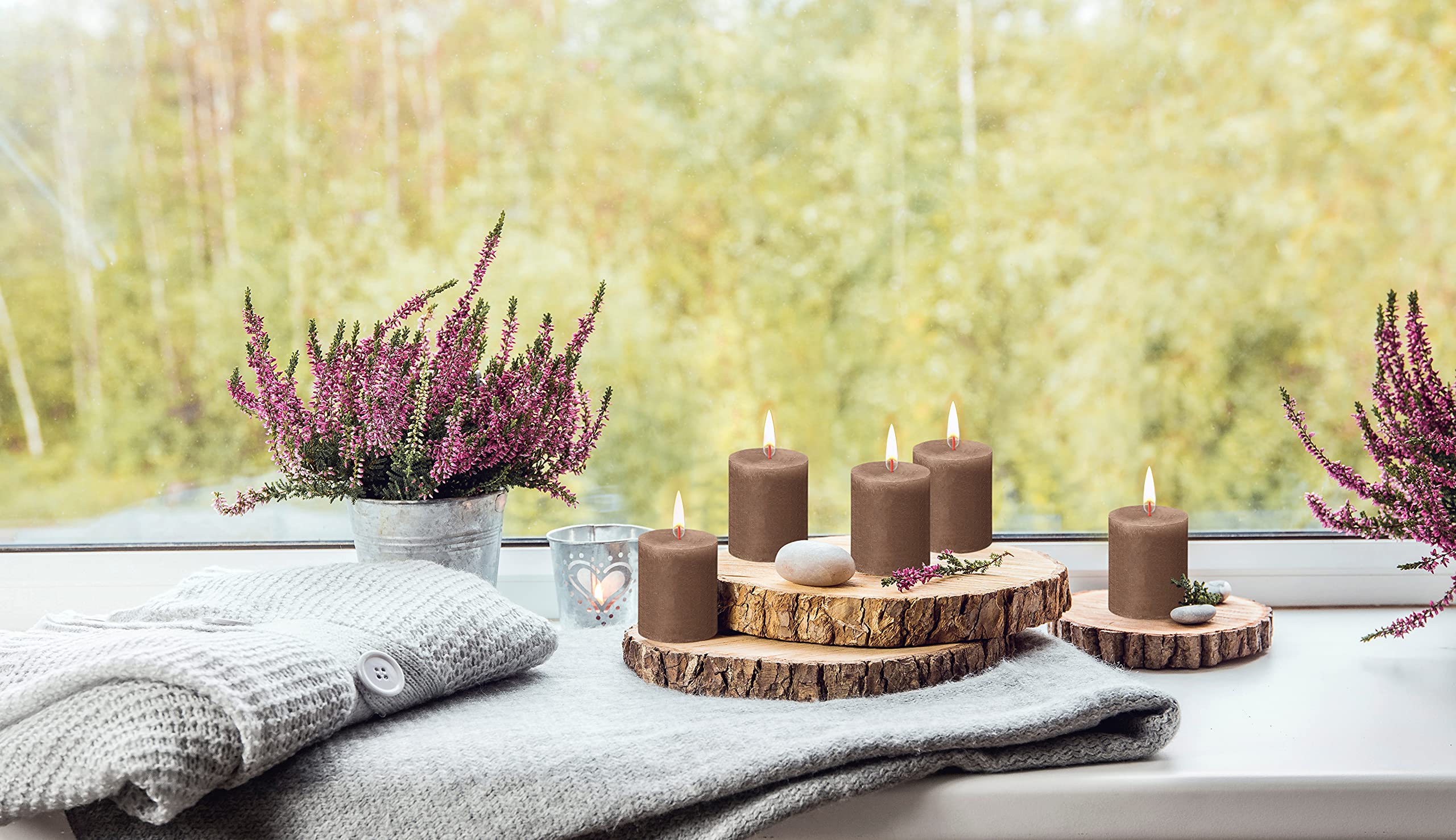BOLSIUS 4 Pack Suede Brown Rustic Pillar Candles - 2.75