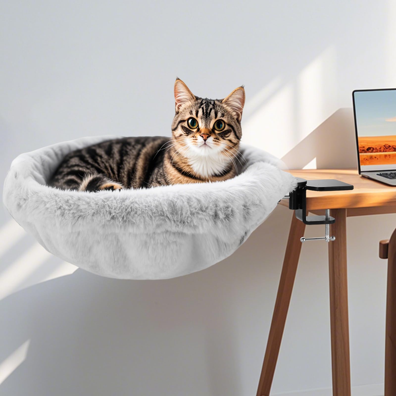 AIERSA Cat Desk Bed - Cozy Cat Perch for Home Office, Workspace & Study - Mountable Cat Hammock for Desk Attachment - Perfect for Laptops, Books & Relaxing Cats