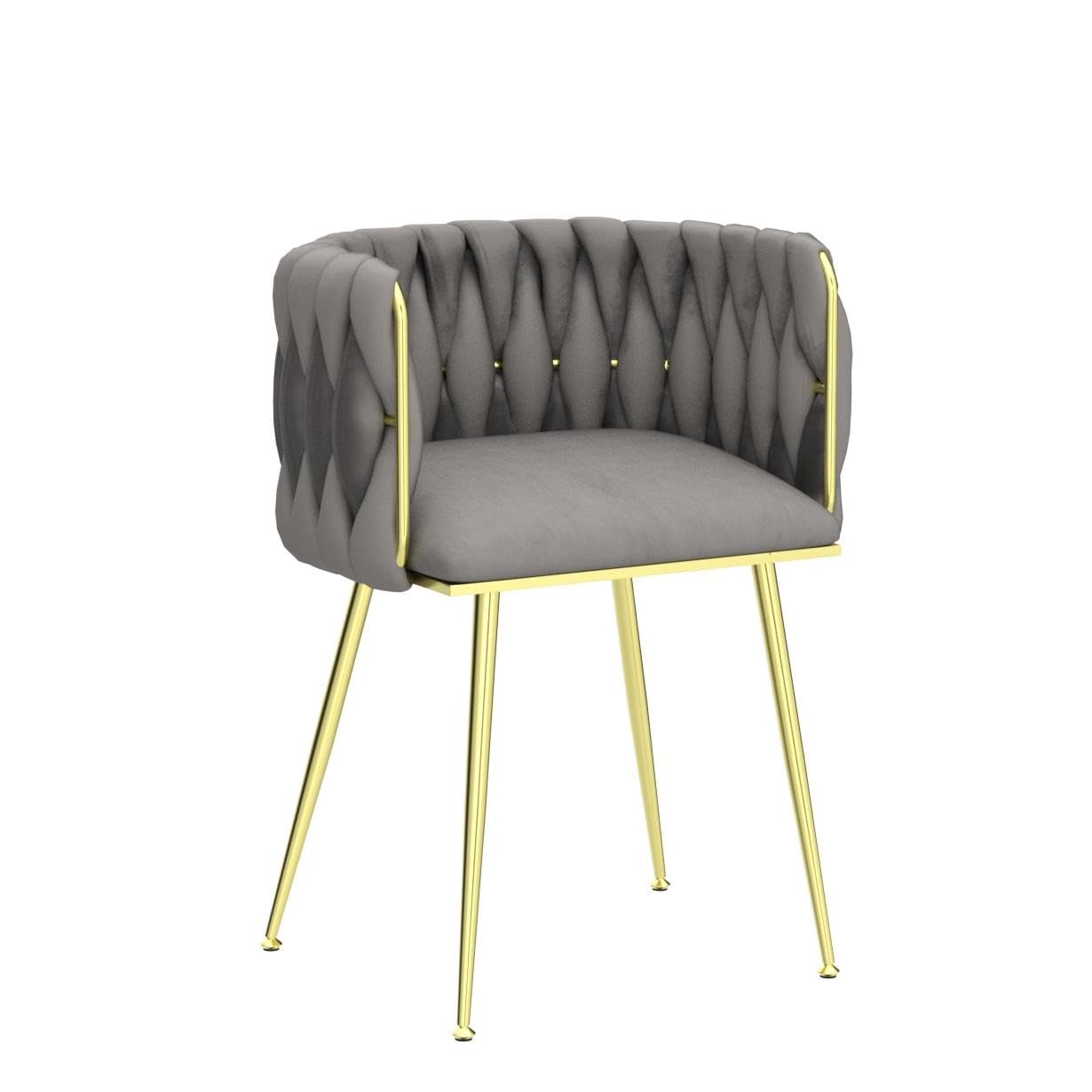 Modern Velvet Dining Chairs Set of 2 - Hand Woven Upholstered Accent Chairs with Golden Metal Legs for Living Room, Kitchen, Dining Room & Vanity - Grey Velvet Side Chairs for Home Decor & Entertaining