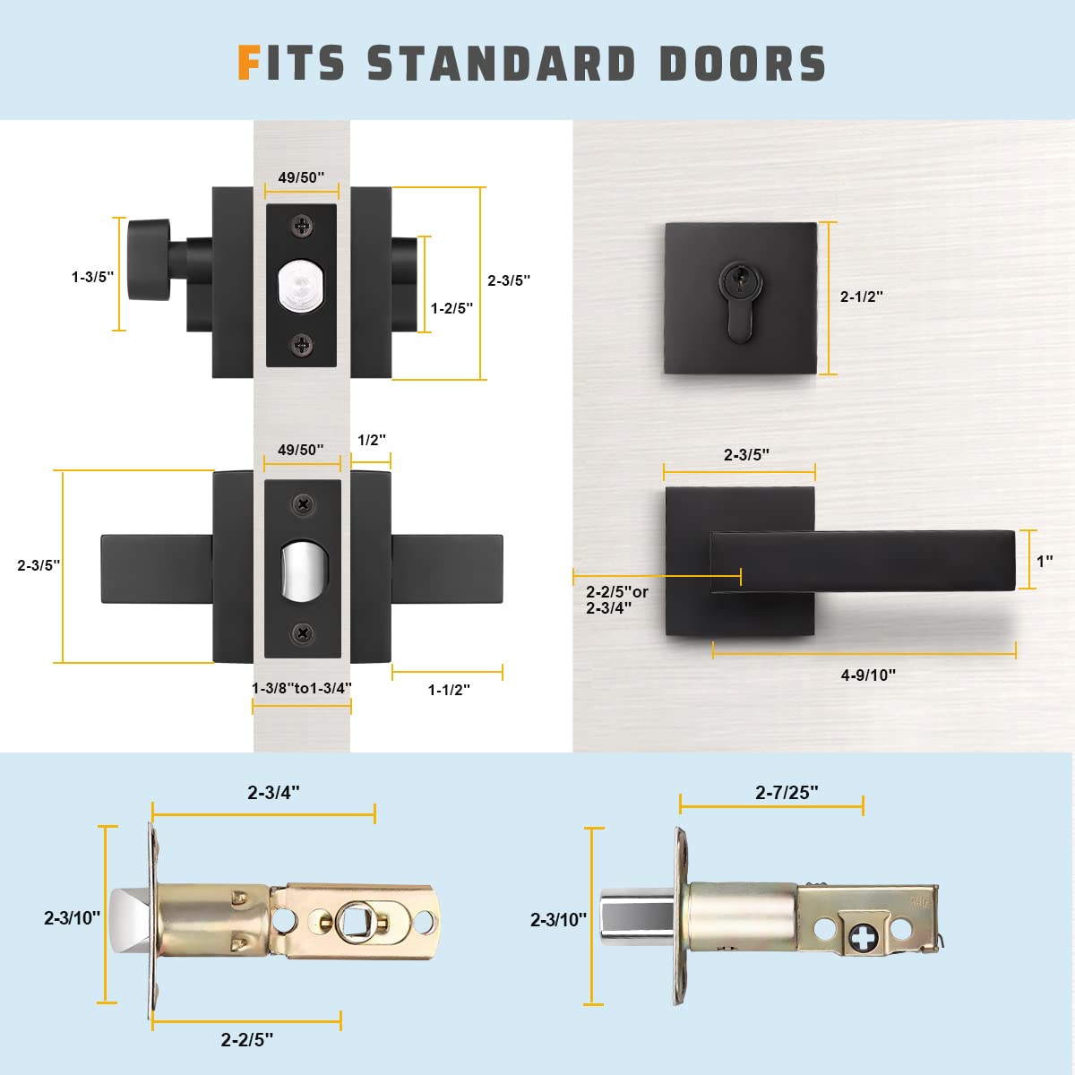 **KNOBWELL 3-Pack Heavy Duty Square Entry Door Handle Set with Single Keyed Deadbolt - Matte Black Front Door Lever & Lock Set for Home Security (Ideal for Entrance, Front Door & Commercial Use)**