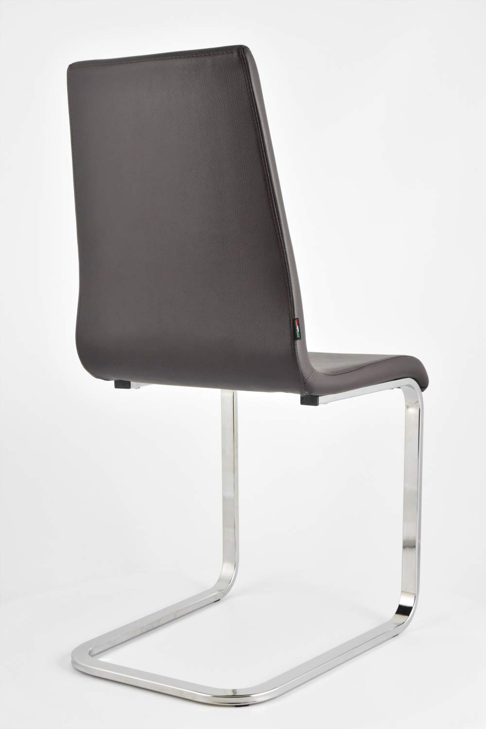 TommyChairs Berlin Style Cantilever Chair with High-Strength Chrome Steel Legs & Multi-Layer Wood Seat, Mocha Faux Leather Upholstery - Modern Dining Room, Living Room, Office Furniture for Home Decor