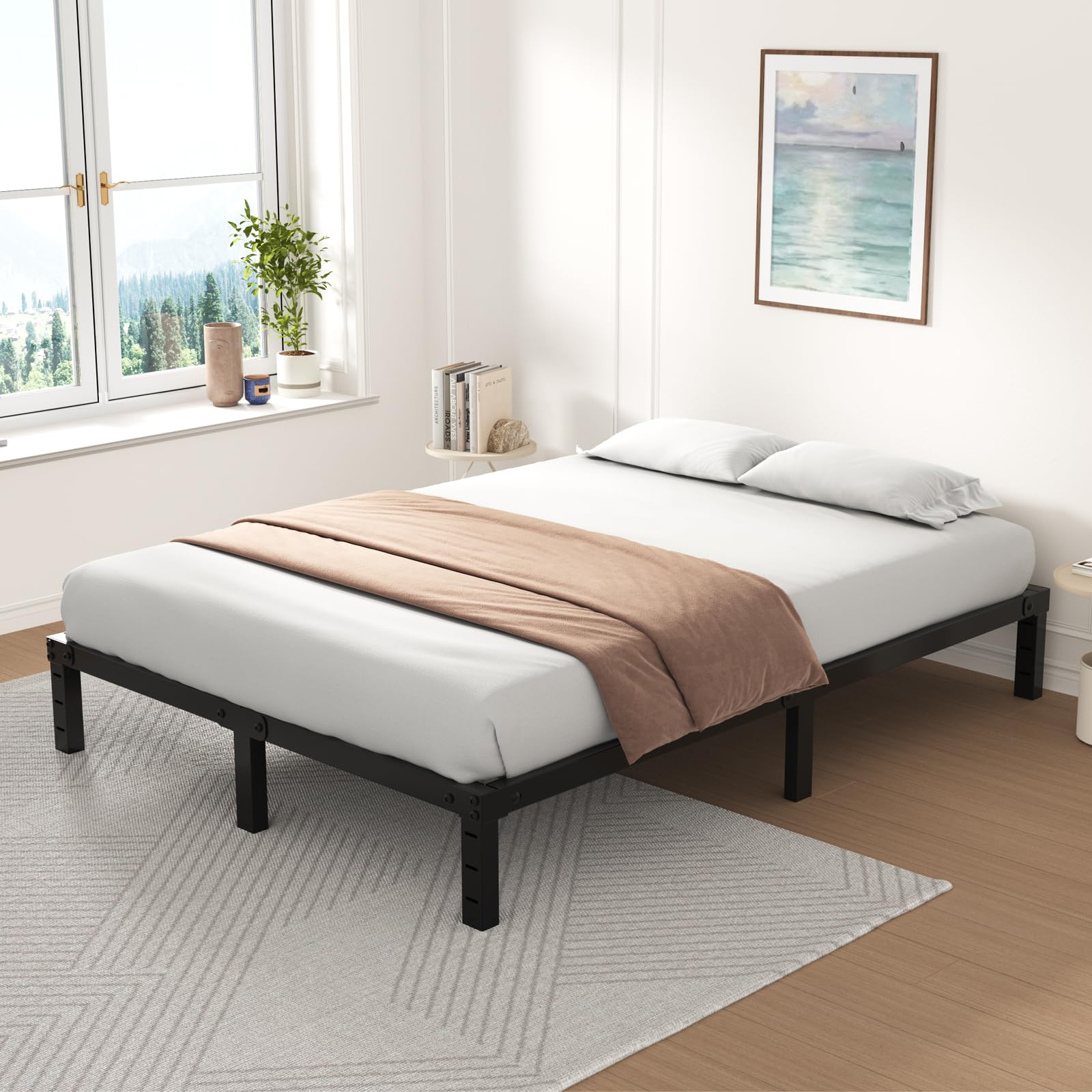 Twolike Queen Metal Bed Frame with Underbed Storage - Sturdy Steel Slat Support, Anti-Noise Foam Stickers, Easy Assembly - Perfect for Small Bedrooms & Guest Rooms (Queen Size)