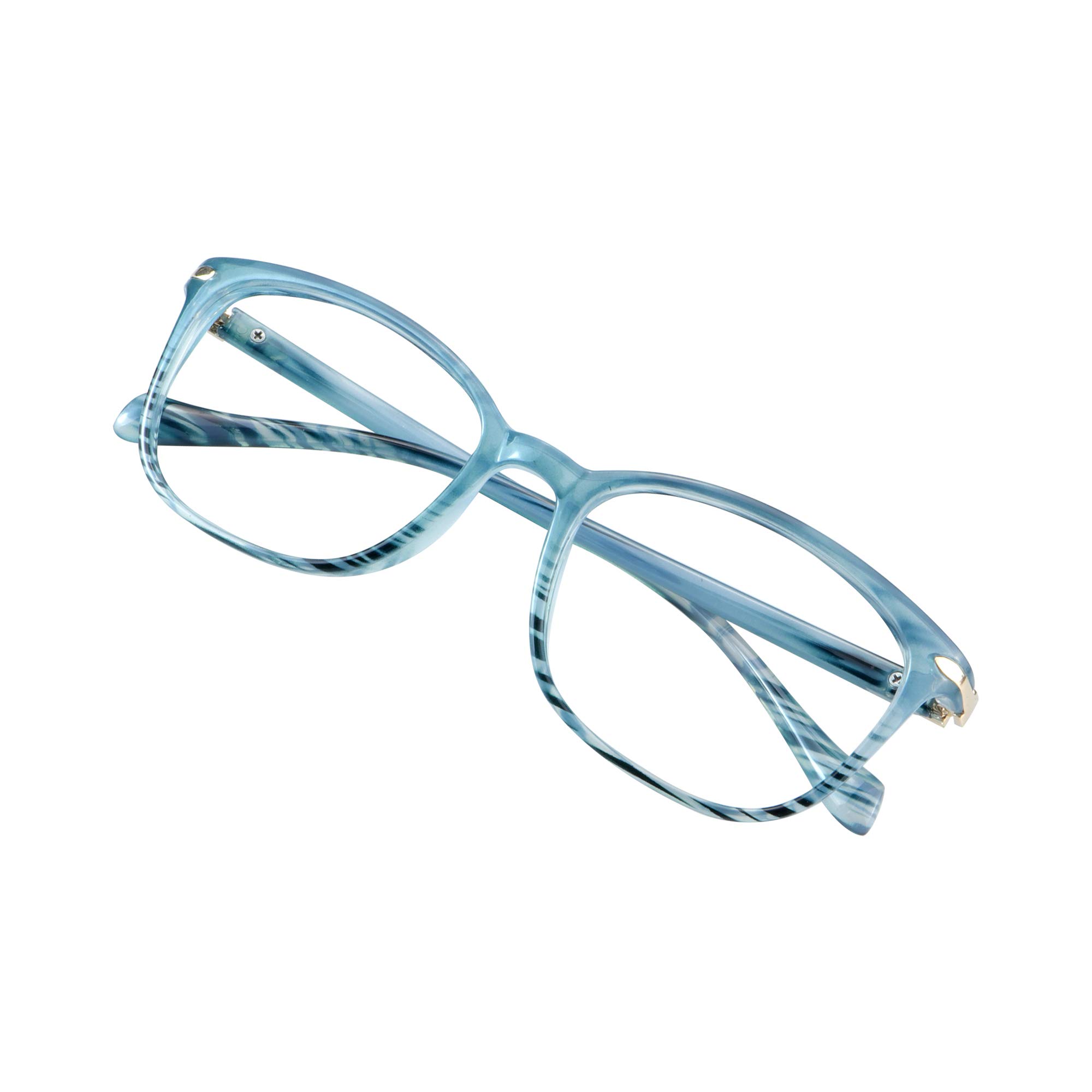 VisionGlobal Blue Light Blocking Glasses for Women - Anti Eyestrain Computer & Reading Glasses with Stylish Square Frame - Anti Glare TV & Digital Screen Protection (Slate Blue, No Magnification) - Perfect for Office Work, Online Classes & Gaming