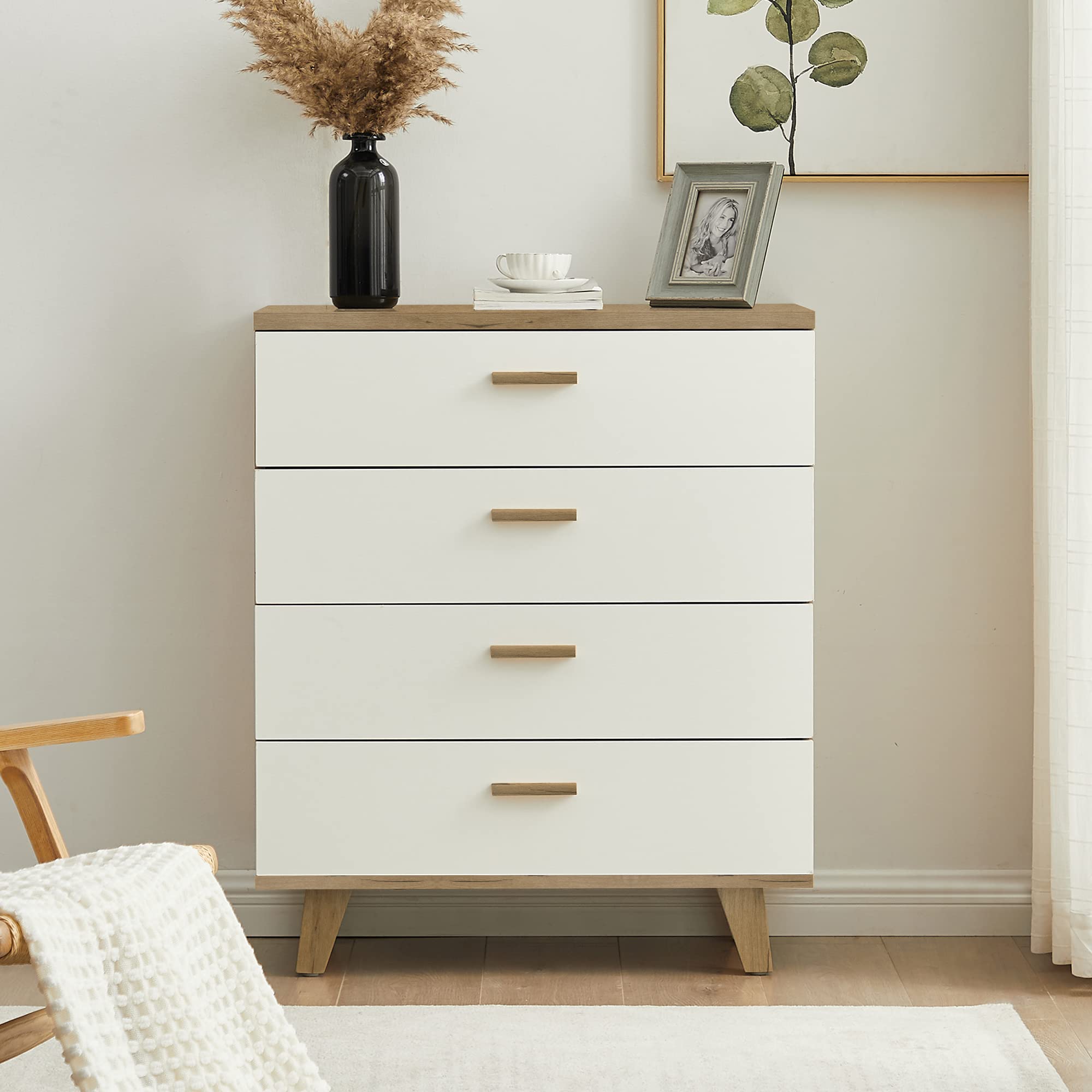 **Solid Wood Bar Cabinet with Drawers - Storage Cabinet for Living Room, Bedroom & Dining Room - Vintage Style Handles & Foot Stand - Perfect for Home Bar, Wine Storage & Organizing**