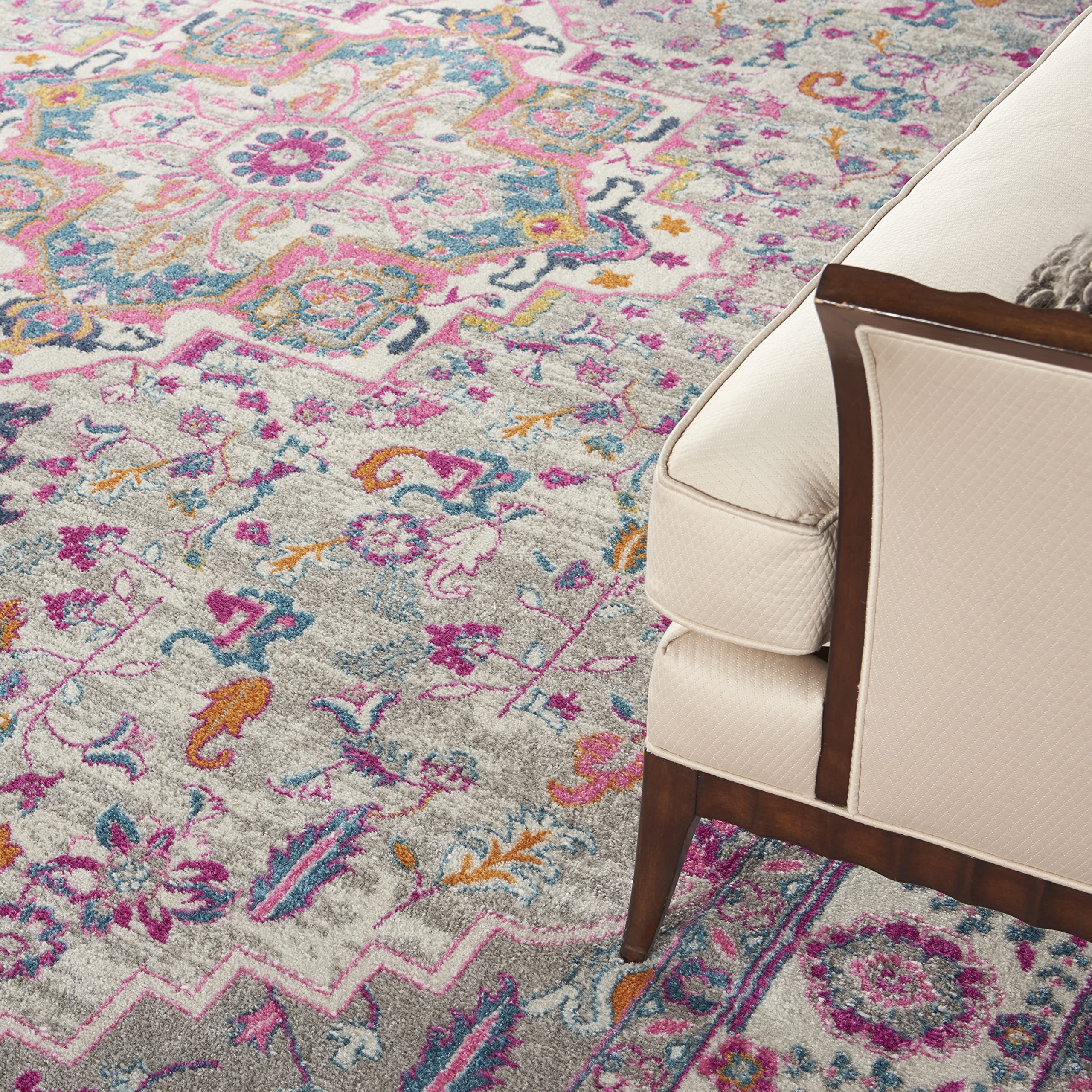 Nourison Passion Bohemian Light Grey/Pink 9' x 12' Area Rug - Easy Cleaning, Non-Shedding, Soft & Durable - Perfect for Bedroom, Living Room, Dining Room & Kitchen Decor - Boho Chic Home Accent (9x12)