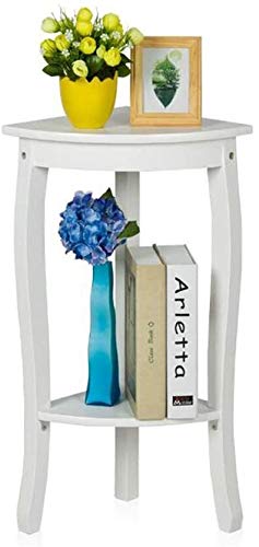 FHW Desk White Wooden Side Table - 2 Tier Coffee Table with Storage, Perfect for Bedside, Living Room, or Office Use