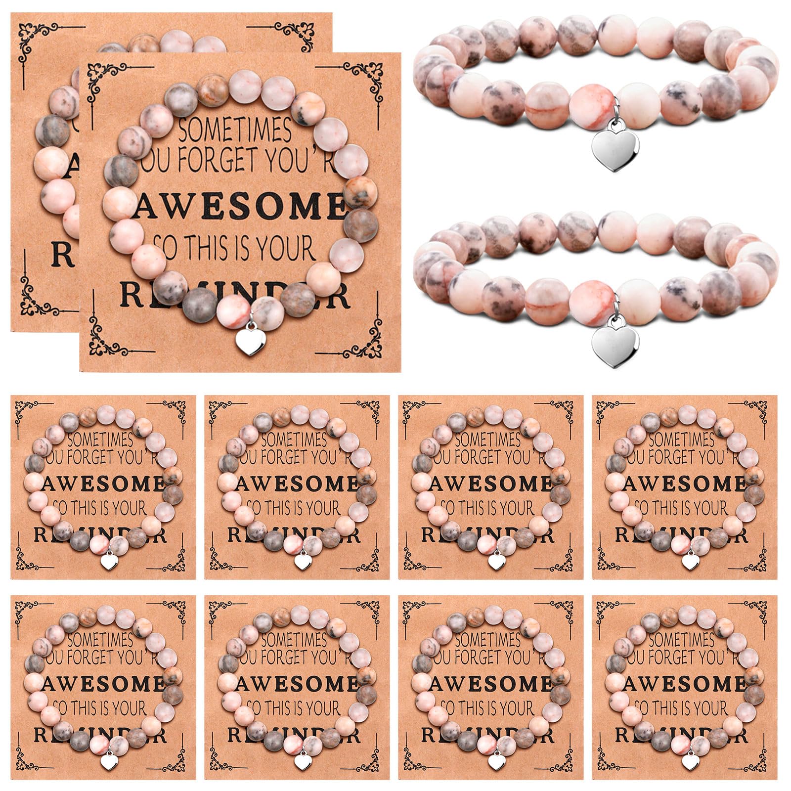 12 Pcs Inspirational Bracelets & Cards - Teacher Staff Appreciation Gifts for Office Coworkers Birthday