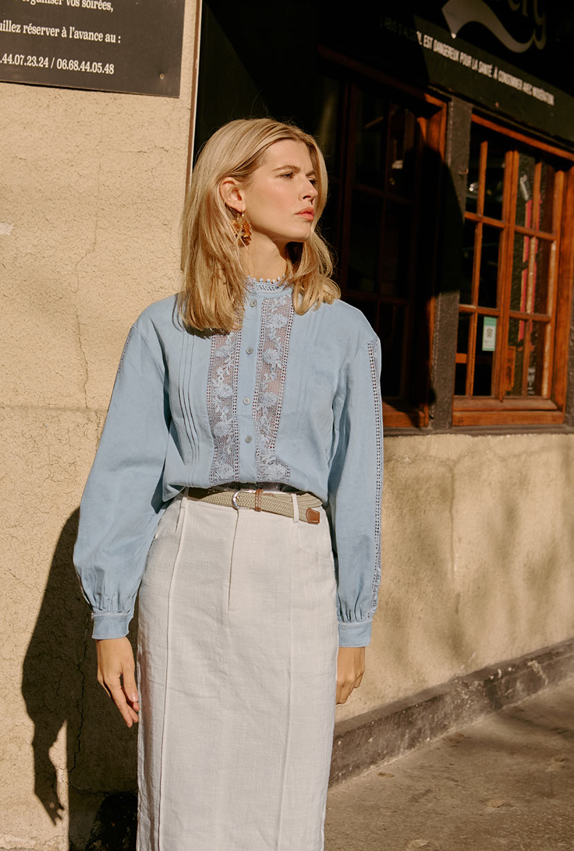Aerin Denim Blue Blouse for Women - Casual & Office Wear - Perfect for Everyday Outfits and Professional Looks