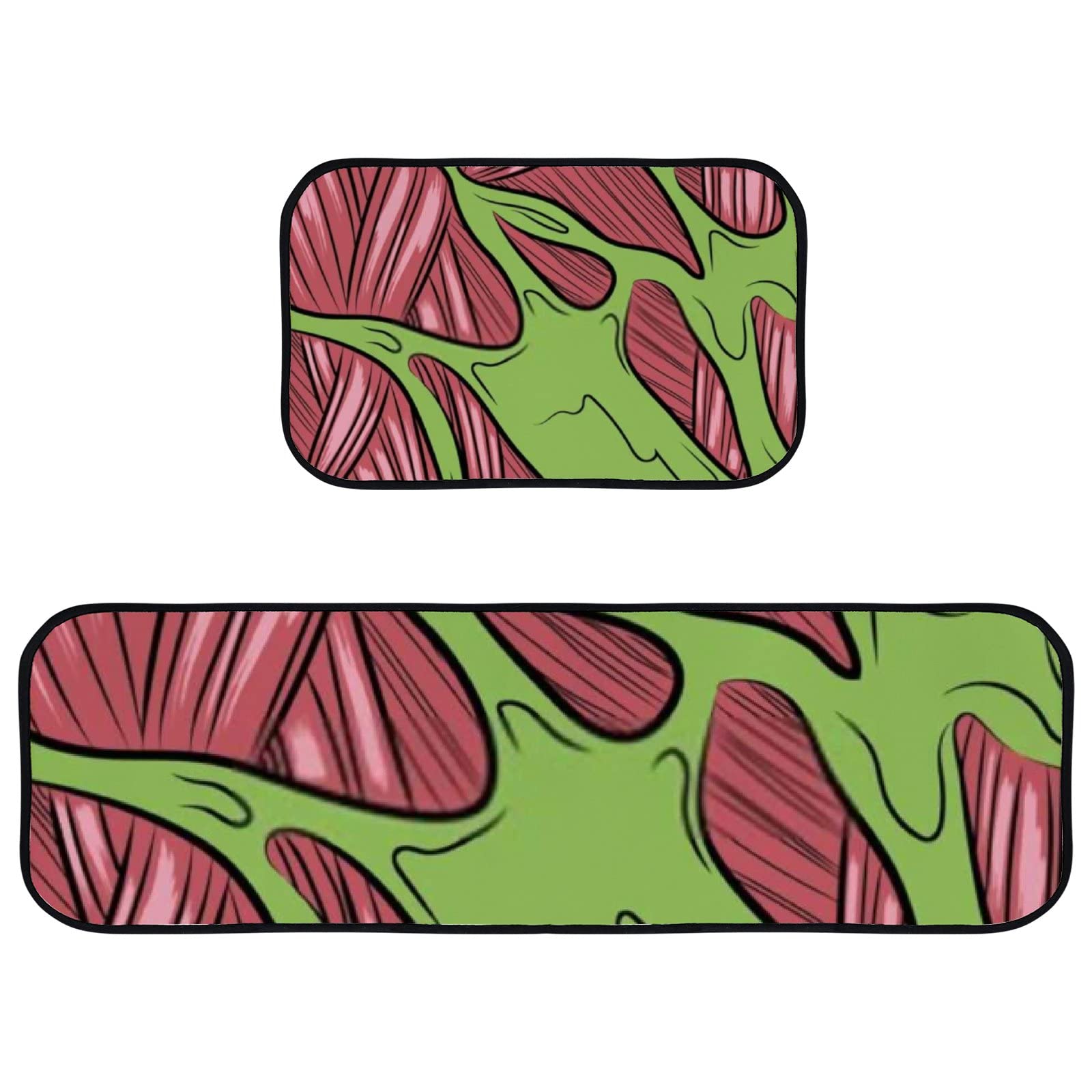 Non-Slip Zombie Skin Pattern Kitchen Rugs Set - 2PCS Soft Absorbent Coral Velvet Floor Mats (1.5'x2.4' + 1.5'x4.8') - Washable Kitchen & Entryway Rugs for Home Decor, Anti-Fatigue Standing Mats for Cooking & Dishwashing Areas