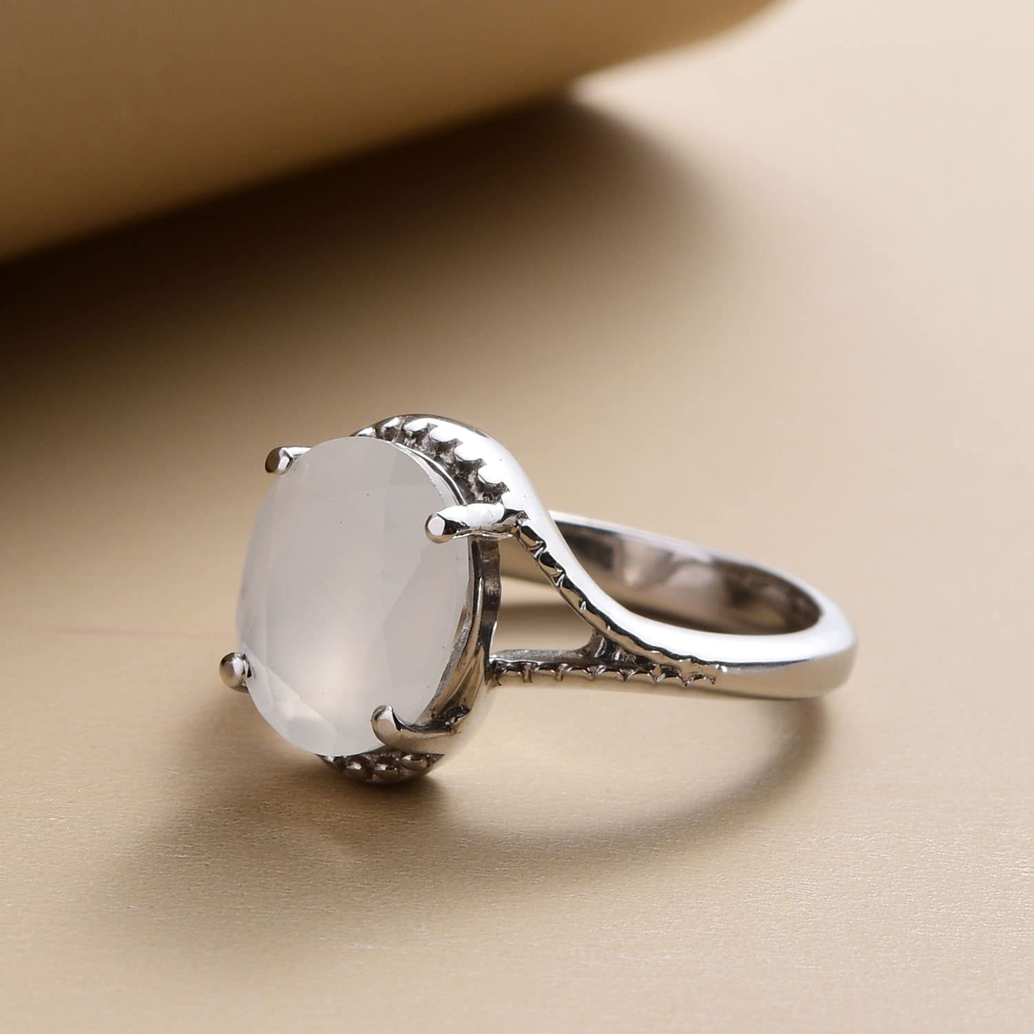 Shop LC White Moonstone Ring for Women - Stainless Steel 2.5 Ct - Elegant Birthstone Jewelry Gift for Her - Perfect for Birthday, Anniversary & Everyday Wear