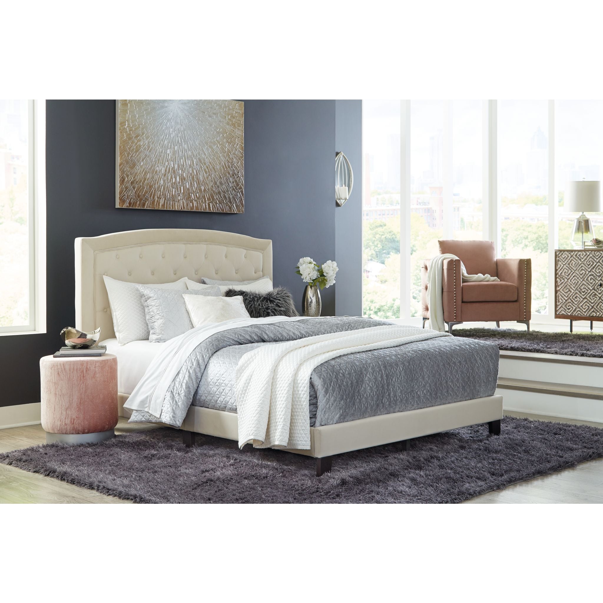 Adelloni Queen Size Bed Frame - Modern Platform Bed with Upholstered Headboard, Sturdy Wooden Slats - Perfect for Bedroom, Guest Room, or Dorm