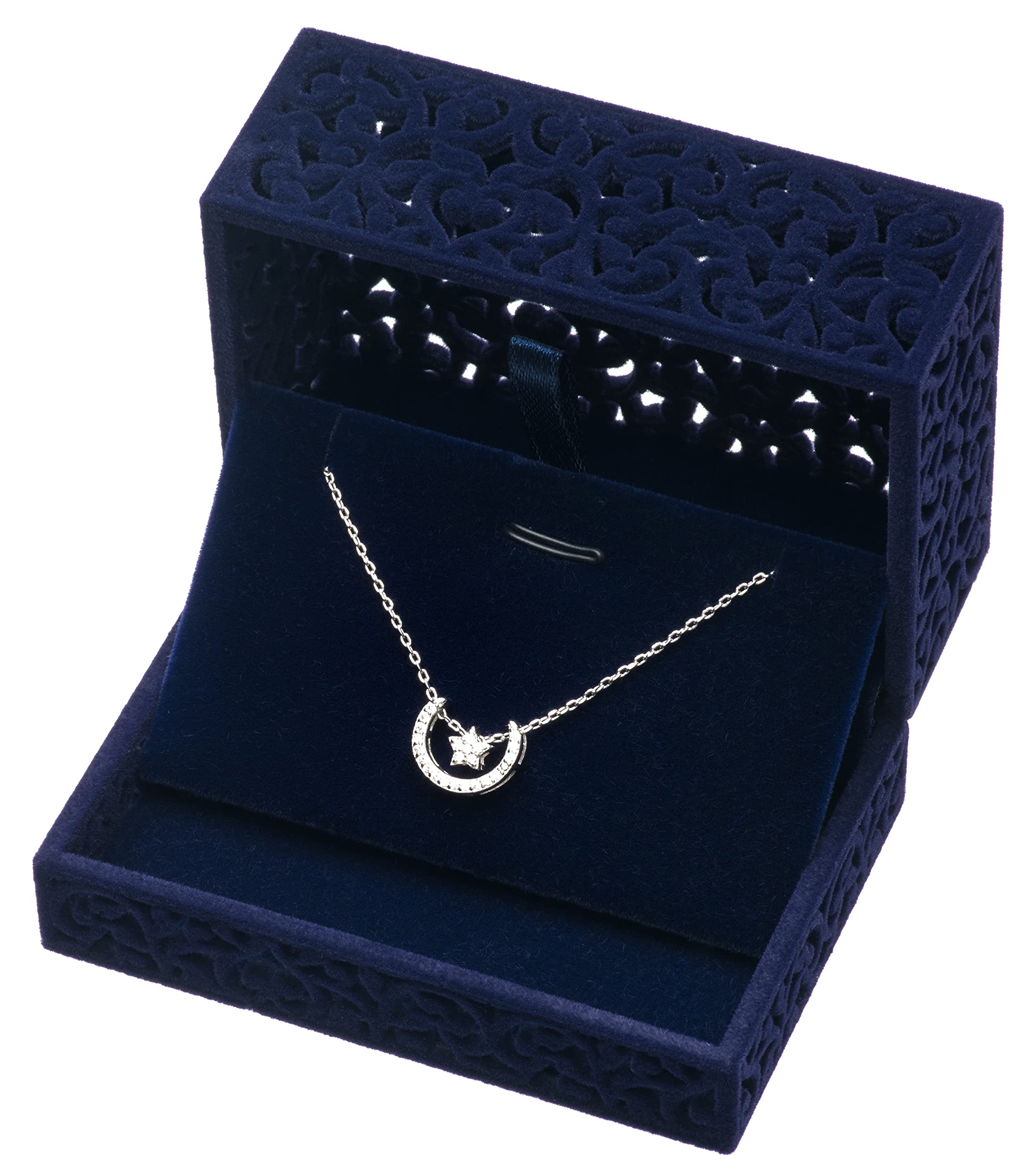 Elegant Hollow Velvet Jewelry Box with Necklace Pendant - Luxury Gift Packaging for Necklaces, Rings & Earrings (Blue) - Perfect for Valentine's Day, Anniversary & Birthday Gifts