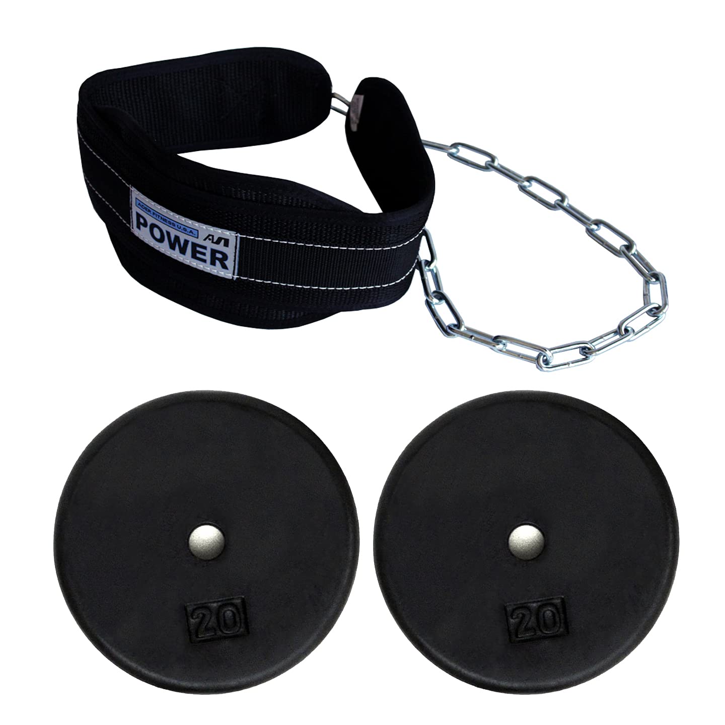 Ader Nylon Padded Weighted Dip Belt with Chain - 20lb Weight Plates Included for Strength Training, Gym Workouts & CrossFit Exercises