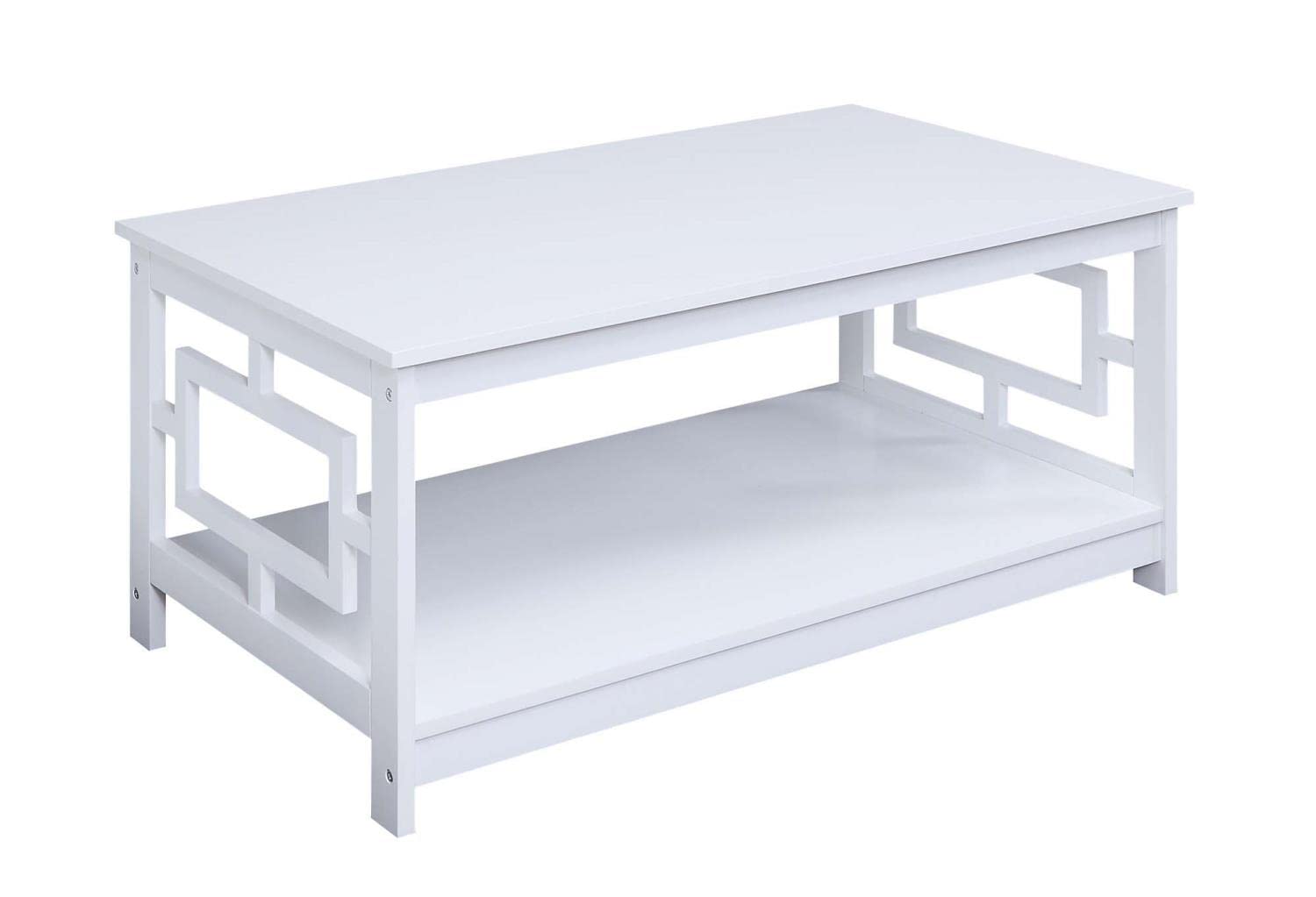 Modern White Town Square Coffee Table with Shelf - Stylish Living Room Center Table for Home Decor & Storage