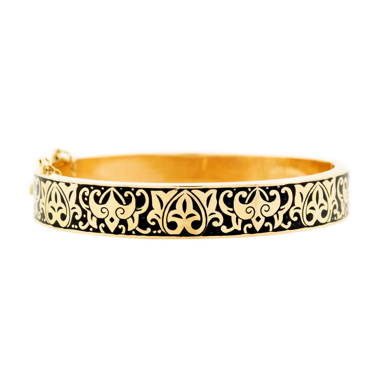 Victorian 14k Gold Enameled Hinged Bangle Bracelet - Elegant Antique Jewelry for Women, Perfect for Weddings, Parties & Vintage Fashion