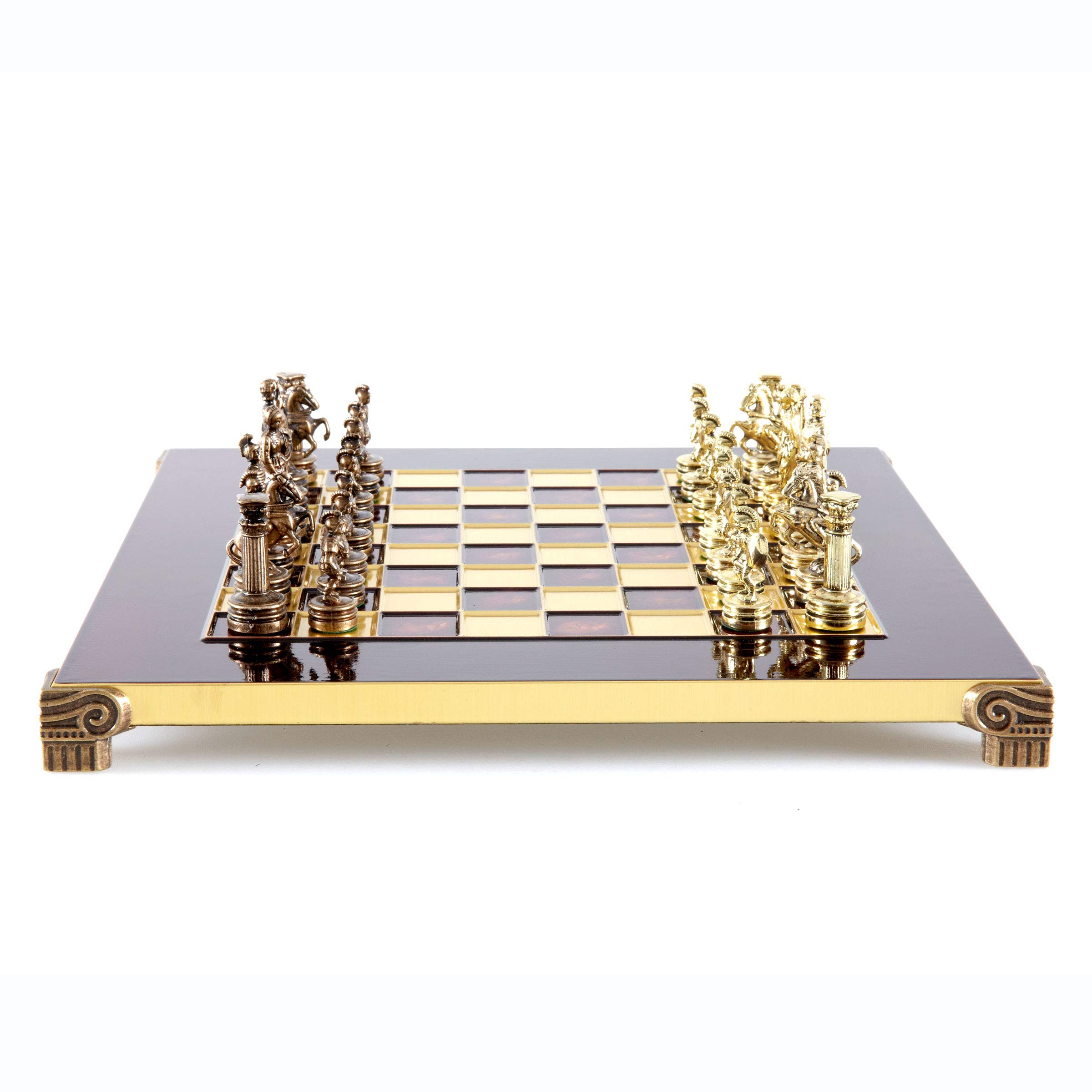 Greek Roman Army Chess Set - Brass & Copper Pieces with Red Wooden Board - Perfect for Collectors, Home Decor, and Strategy Game Lovers