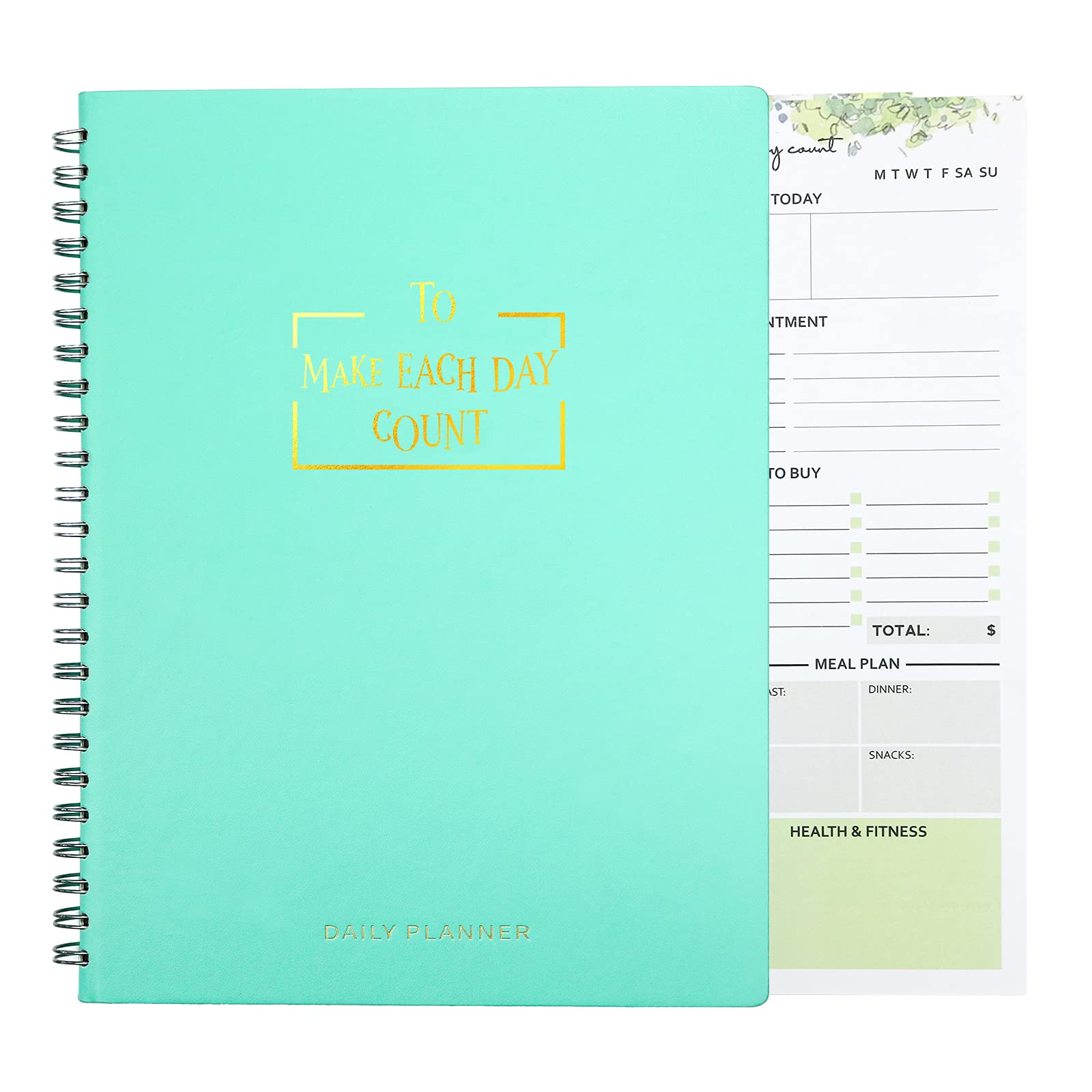 **ZYWJUGE Undated Daily Planner - Cute Hardcover Blue Leather Spiral Notebook for To-Do Lists, Home, Work & School | Perfect for Students & Teachers with Pocket | A5 Size for Easy Organization & Productivity**