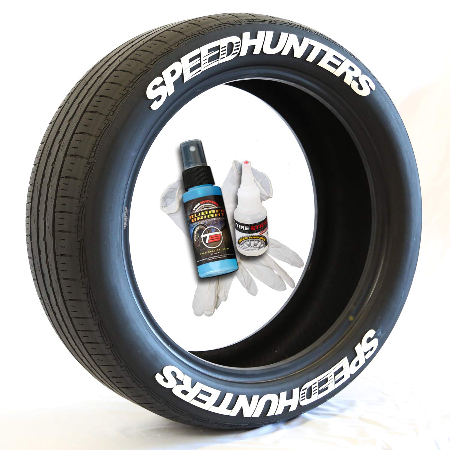 SpeedHunters DIY Permanent Rubber Tire Lettering Kit - White 8 Pack (1.50 Inches) with Glue & 2oz Touch-Up Cleaner for 19-21 Inch Wheels - Perfect for Car Enthusiasts & Custom Vehicle Styling
