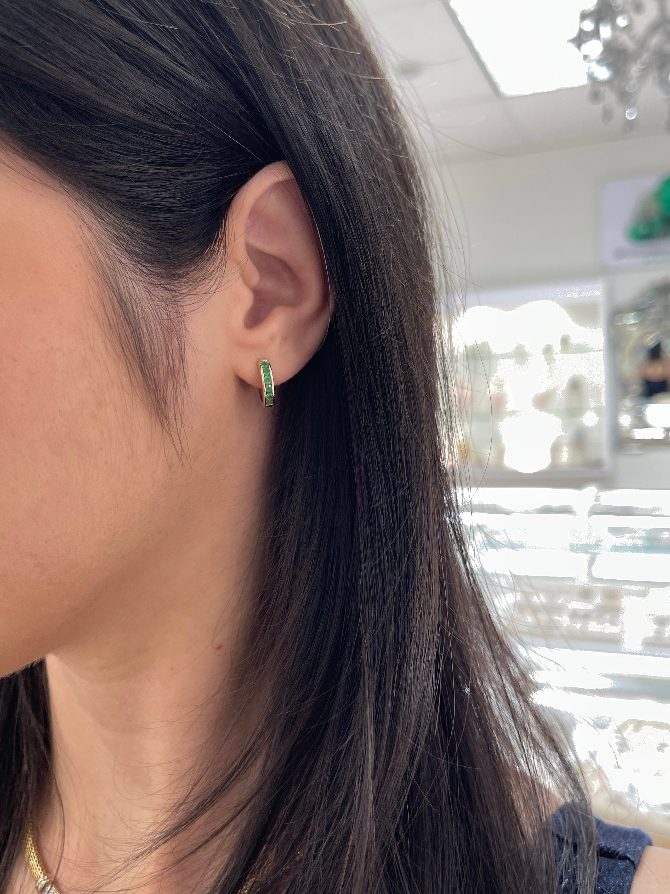 0.47tcw 14K Yellow Gold Emerald Huggie Hoop Earrings for Women - Perfect for Everyday Wear, Date Night & Special Occasions