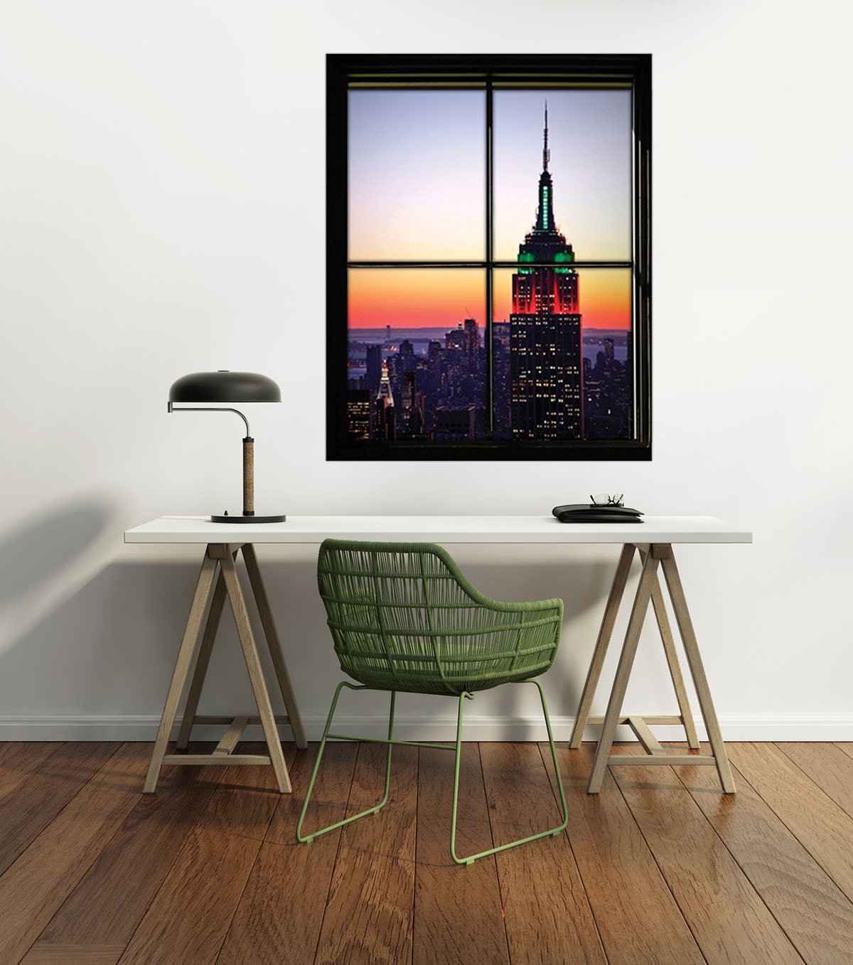 Peel & Stick Wall Decals - New York City Skyline Night View Window Sticker (28.5x36 inches) | Removable Vinyl Art for Bedroom, Living Room & Office Decor
