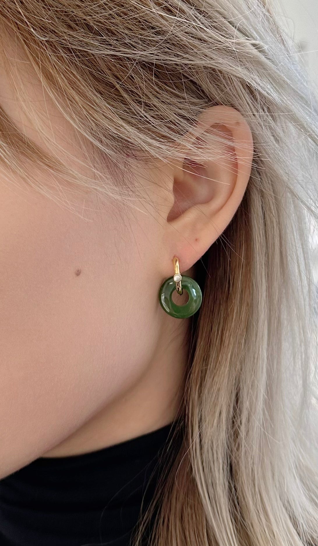 Amare Wear Oriental Inspired Freshwater Pearl and Rare Jade Multi-Way Earrings for Women – Elegant Dangle Drop Hoop Jewelry for Parties, Weddings & Special Occasions