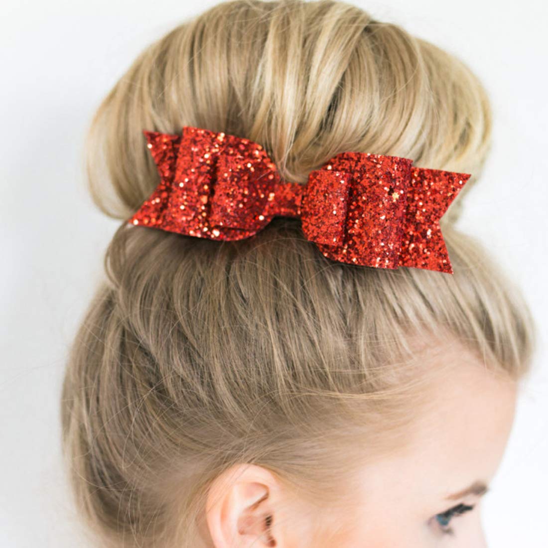 4 Pack Glitter Hair Clips with Sequin Bows - 3.75 Inch Hair Barrettes for Women, Girls & Teens - Mixed Colors - Perfect for Cheerleading, Parties & Everyday Fashion Accessories