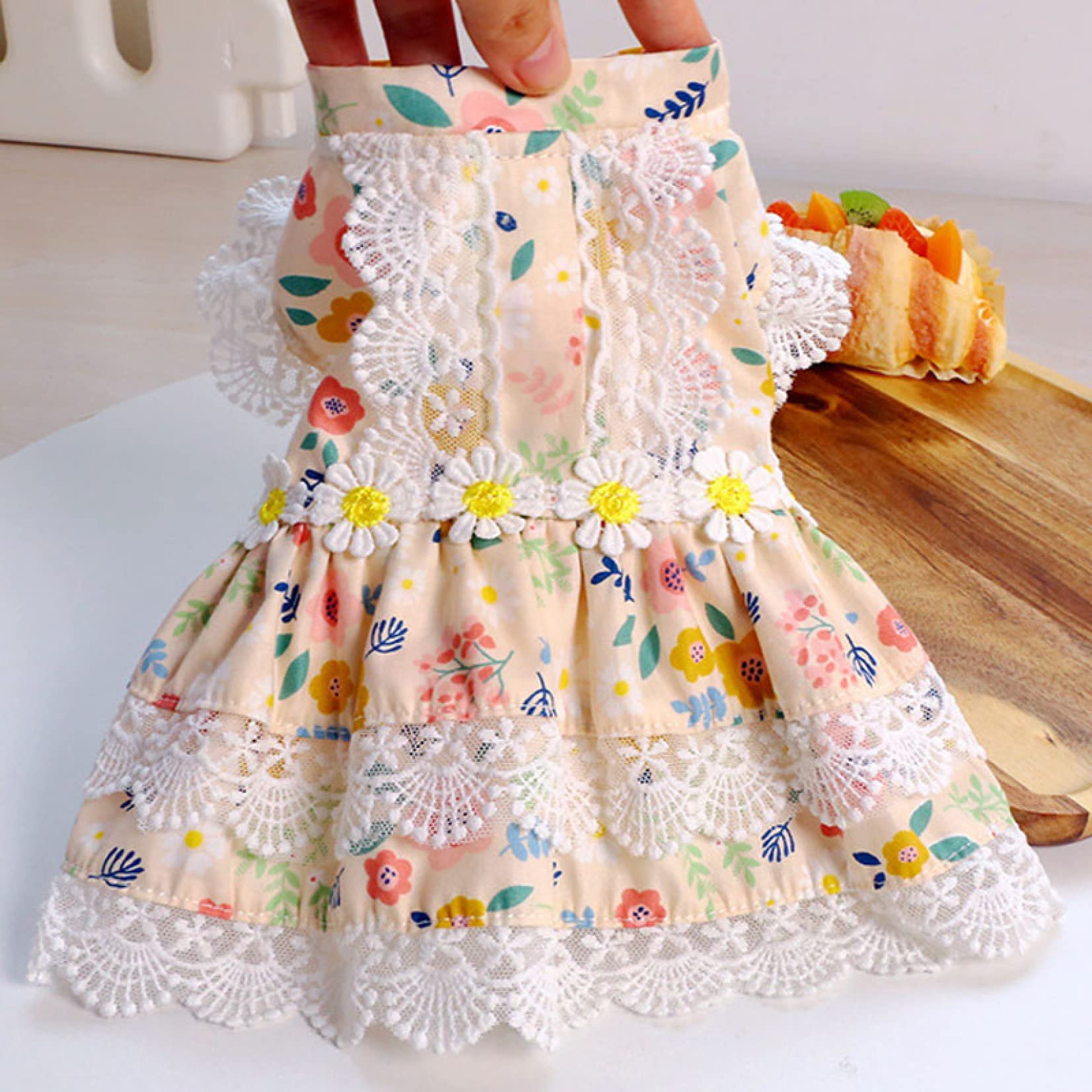 Floral Lace Princess Dog Dress with Hoodie - Elegant Chihuahua Evening Gown with Flying Sleeves for Small Dogs | Perfect for Parties, Photos & Special Occasions