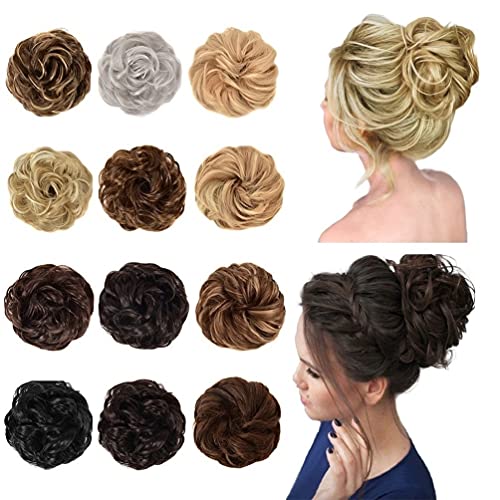 Messy Bun Hair Piece for Women - Synthetic Curly Wavy Hair Extensions & Scrunchies (Black/Brown) | Perfect for Updos, Ponytails & Everyday Hairstyles