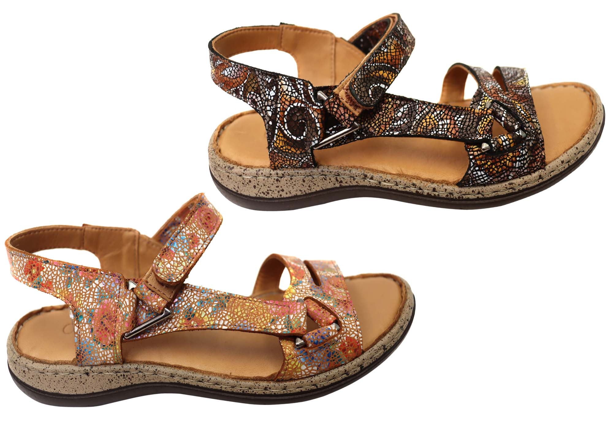 Orizonte Floral Women's Comfortable European Leather Sandals - Stylish Summer Casual Sandals for Beach, Vacation & Everyday Wear