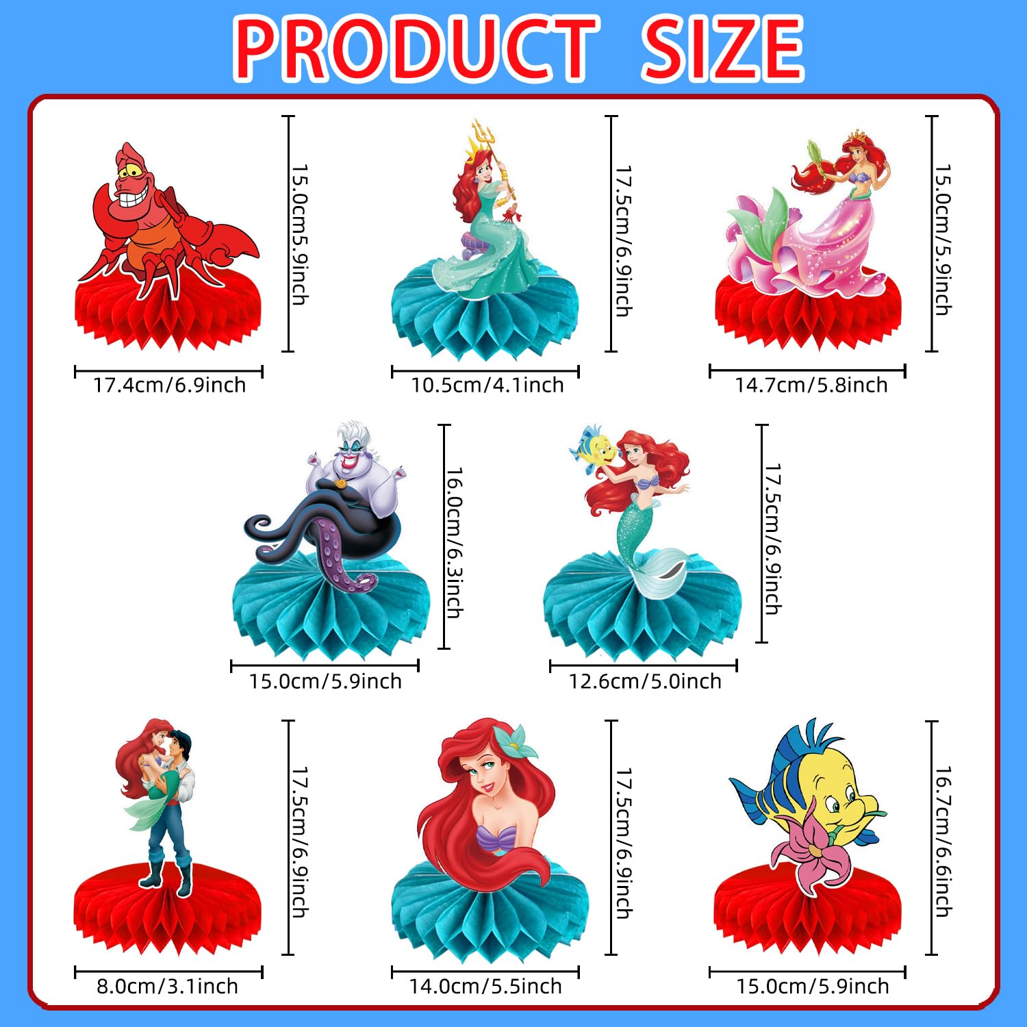 Little Mermaid Party Decorations Set - 8Pcs Ariel Themed 3D Honeycomb Centerpieces for Birthday Party Supplies | Perfect for Under the Sea Theme Decor, Baby Shower & Kids Birthday Party Decorations