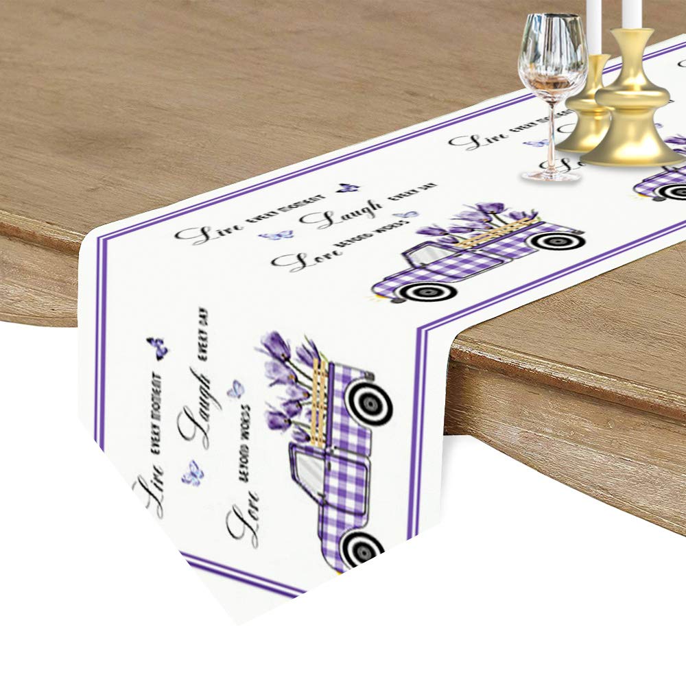 Linen Burlap Table Runner - Purple Tulips for Dining & Party Decor