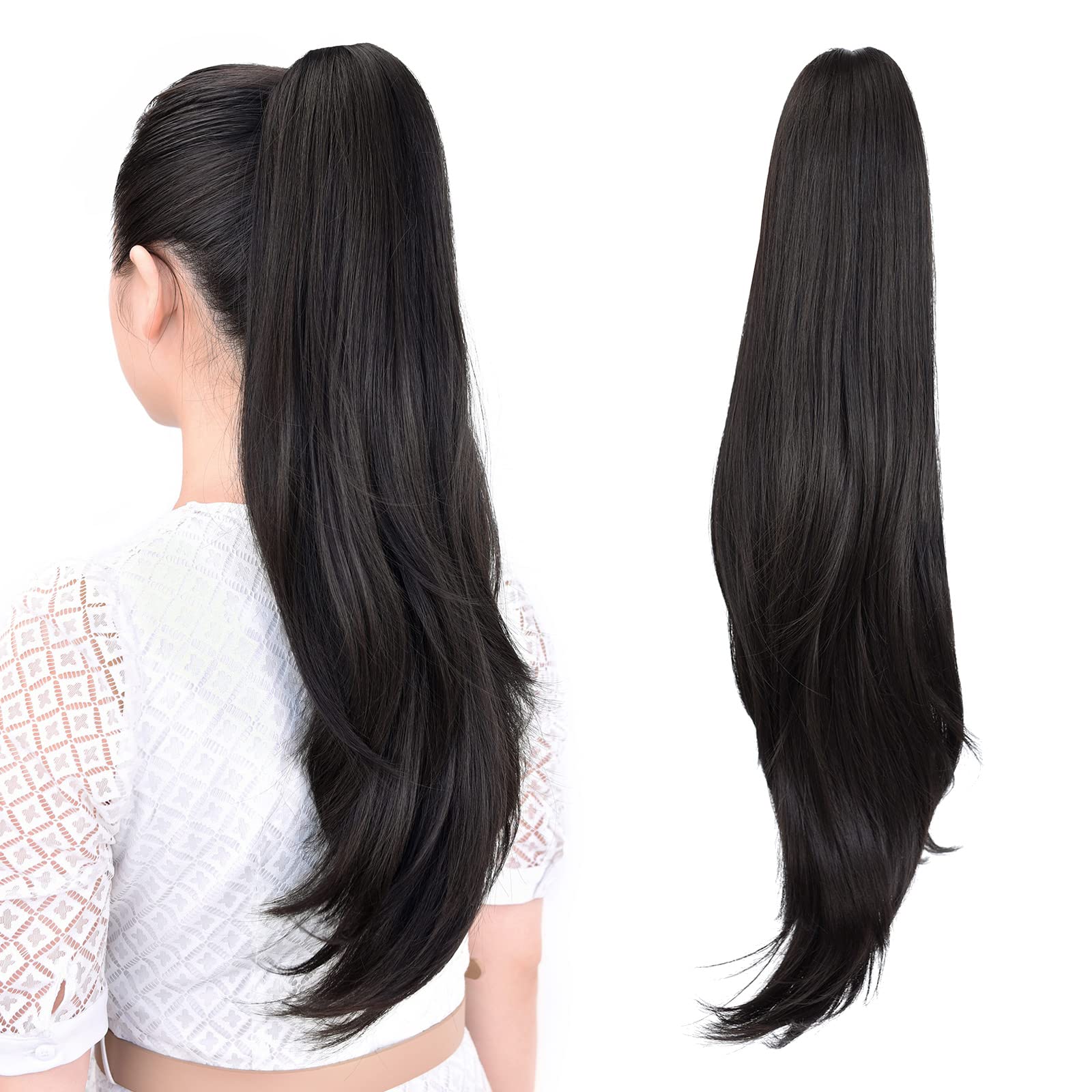 Natural Straight Ponytail Hair Extension with Claw Clip - Seamless Blonde Brown Black Hairpiece for Women - Perfect for Parties, Weddings & Everyday Styling