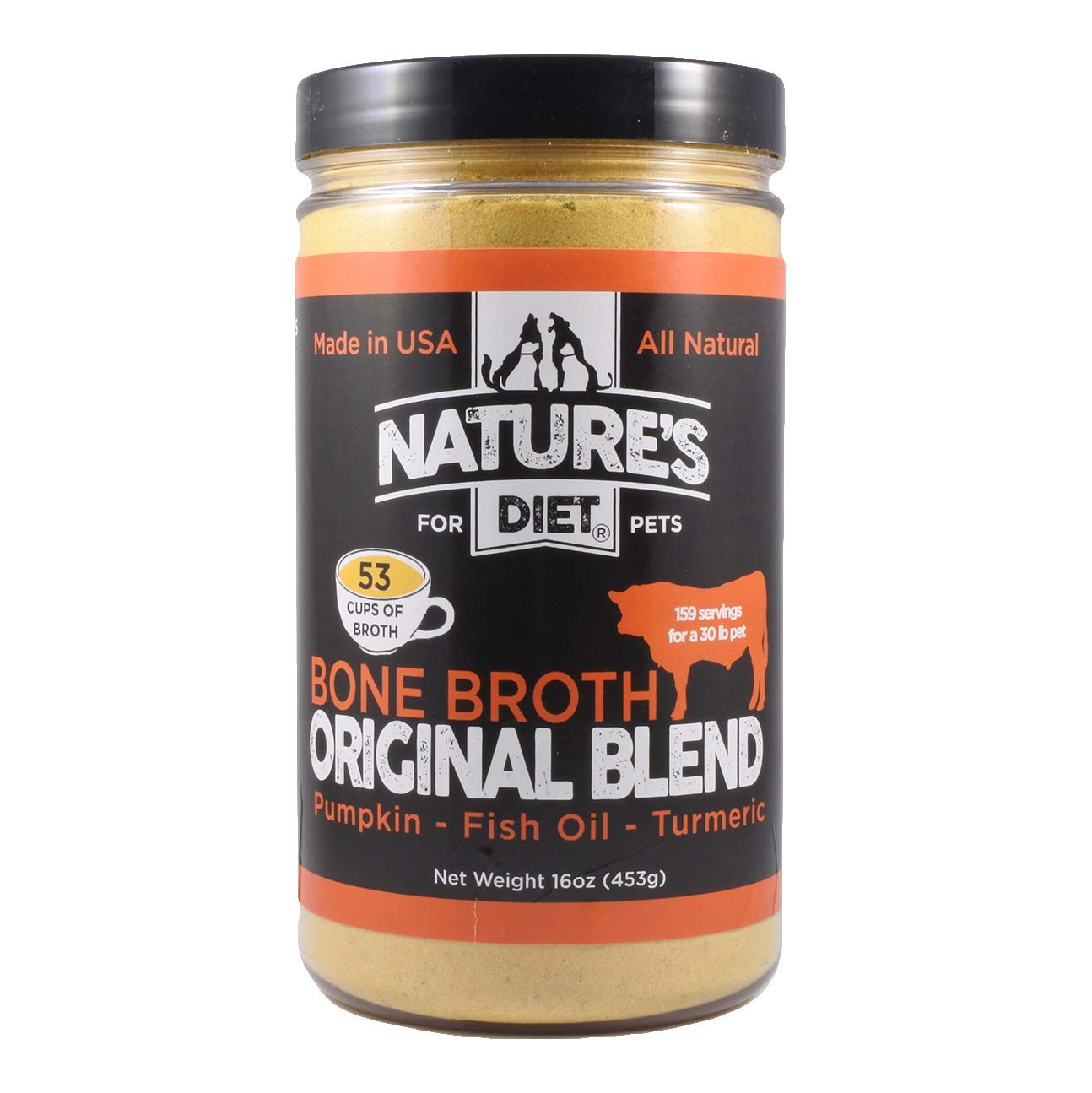 Nature's Diet Beef Bone Broth Protein Powder for Dogs - Pumpkin, Fish Oil & Turmeric Supplement (16oz, 159 Servings) | Supports Joint Health & Digestion - Perfect for Senior Dogs & Post-Surgery Recovery