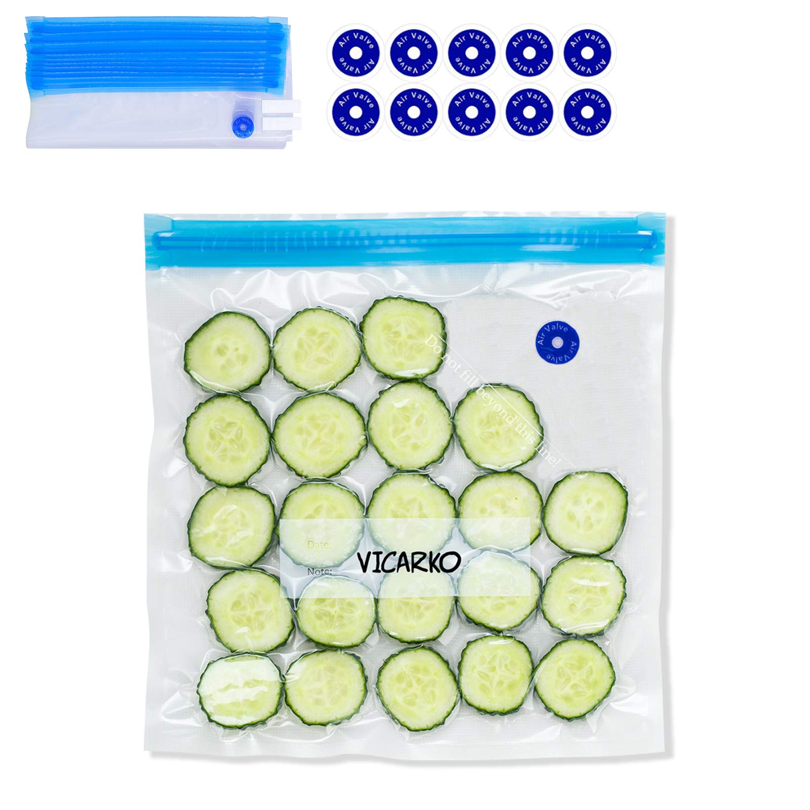 VICARKO 30 Pack Vacuum Sealer Bags - 4.3L Reusable Food Storage Bags with Double Layers, BPA Free (13.5