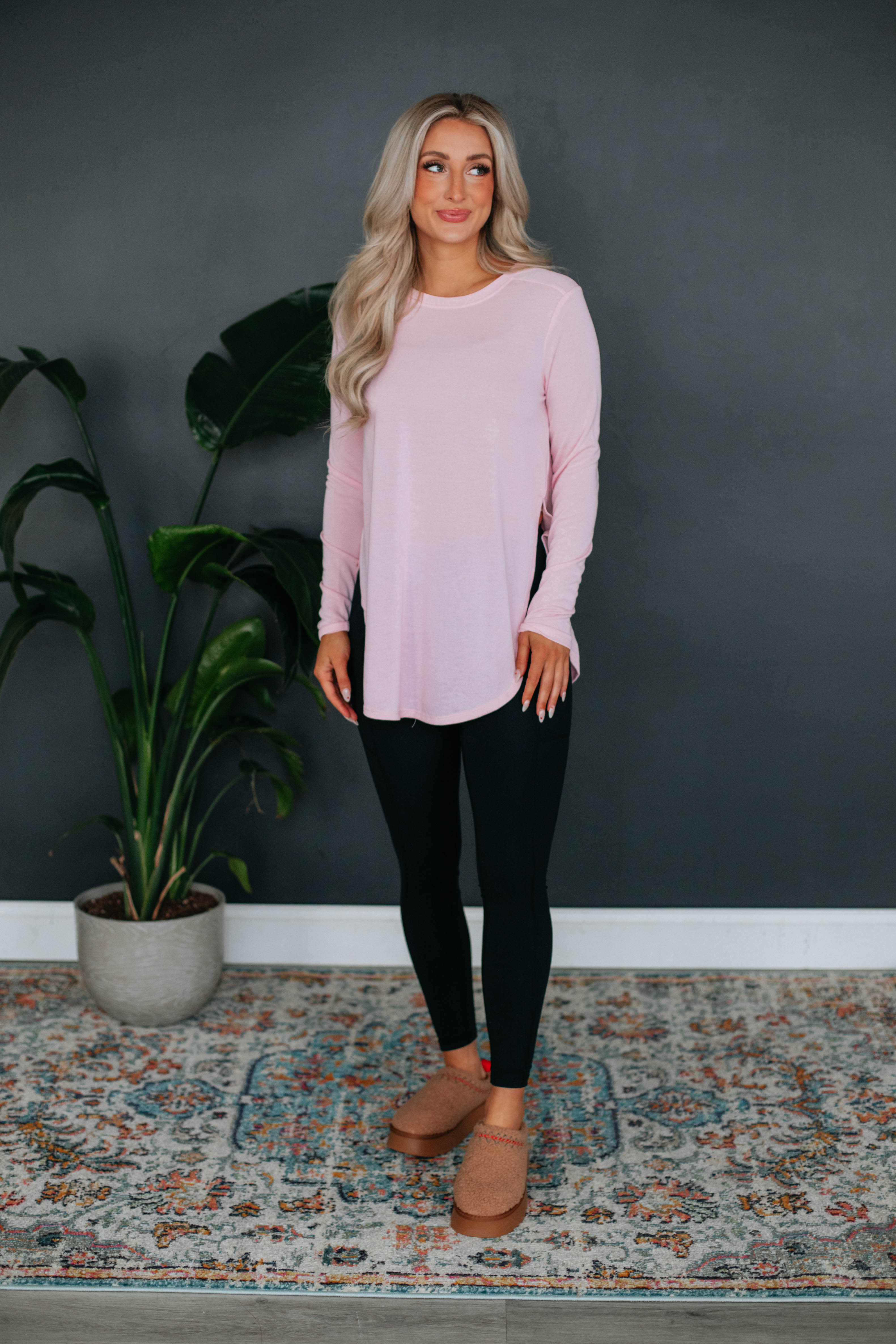 Women's Jardin Long Sleeve Blush Top - Elegant Floral Print Blouse for Casual Wear, Office & Date Night Outfits