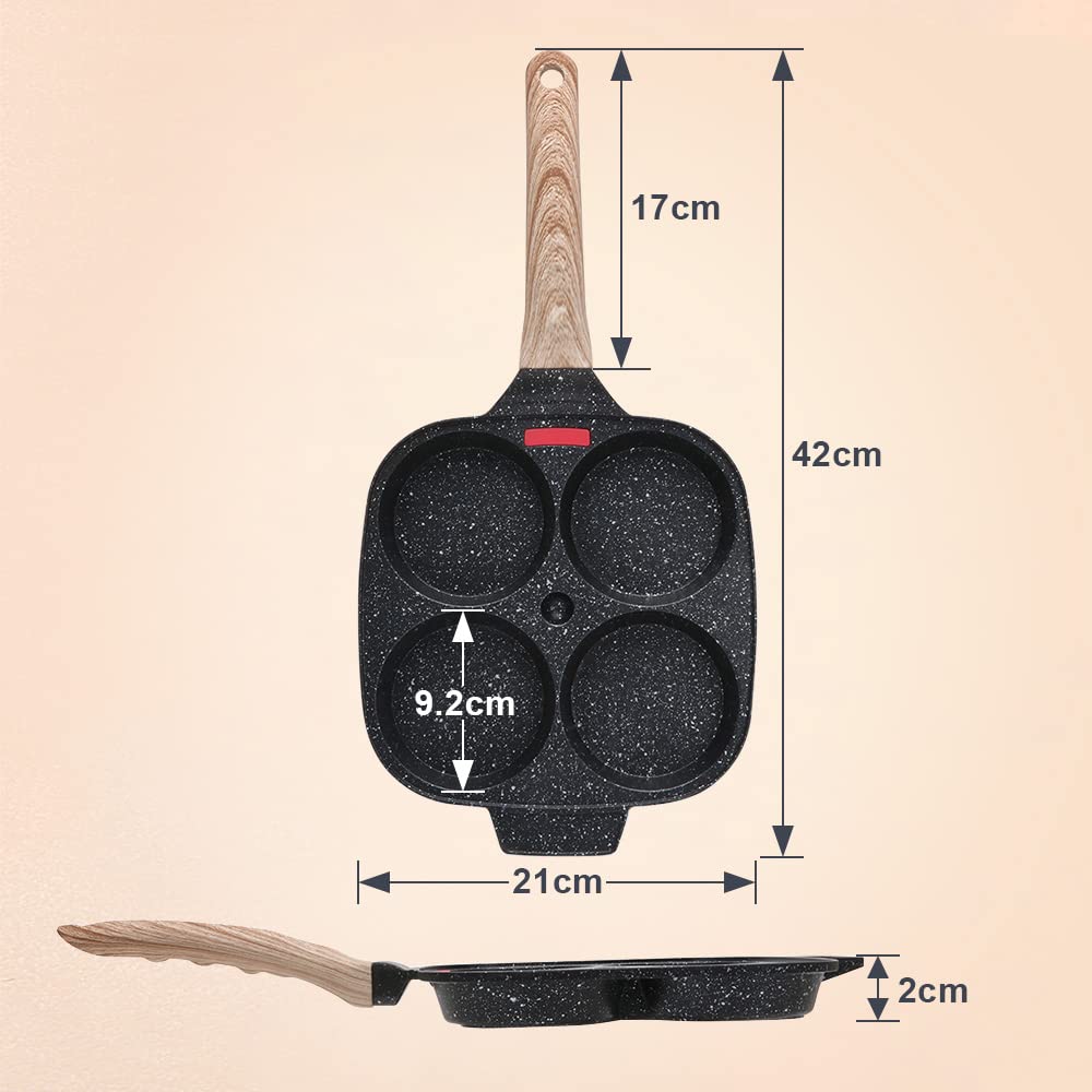 Bobikuke Non-Stick Aluminum Pancake Pan with Lid - 4-Hole Omelet Maker for Breakfast, Burgers & Fried Eggs - Compatible with Gas & Induction Stovetops - Perfect for Family Breakfasts, Camping & Quick Meals
