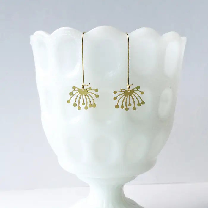 Dandelion Fluff Gold Tea Leaf Earrings - Elegant Floral Jewelry for Women, Boho Chic Accessories for Party, Wedding & Everyday Wear #ATL E 134