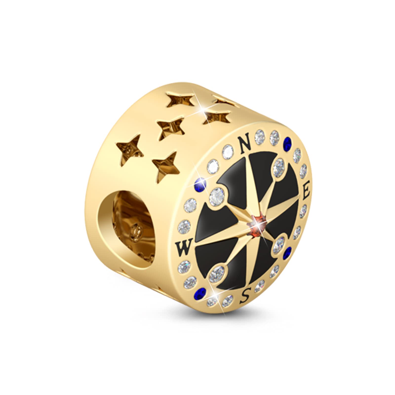 GNOCE 925 Sterling Silver Compass Charm Bead - 'You Are My World' Jewelry Gift for Women & Men, Perfect for Bracelets & Necklaces - Ideal for Christmas, Anniversaries & Travel Accessories (2 Gold)