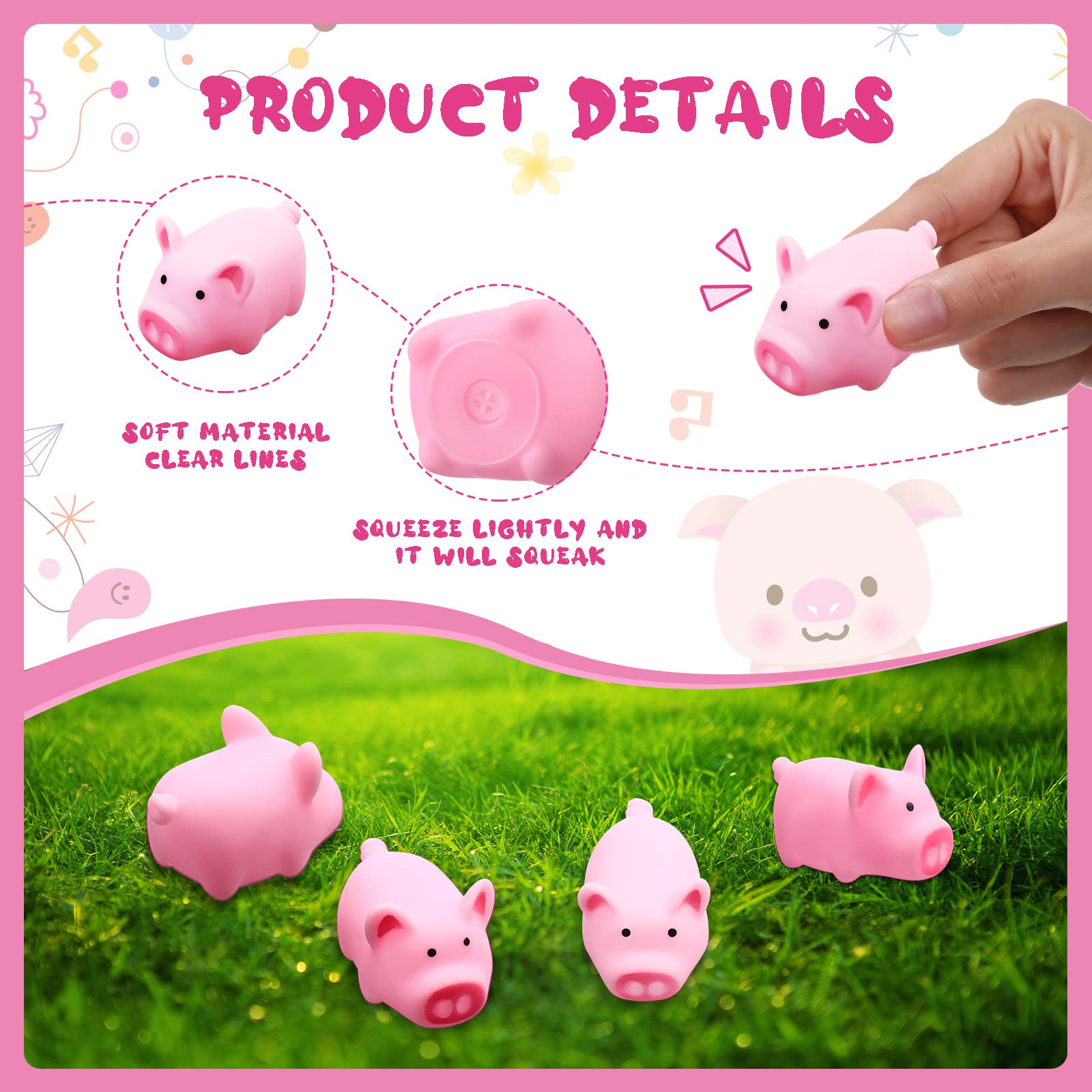 100 Pcs Mini Rubber Pig Bath Toys - Pink Piggy Float Squeak Toys for Baby Shower, Halloween, Christmas Party, Birthday Gift, 2.25 x 1.5 x 1.5 Inches - Perfect for Bathtub Fun, Pool Parties, and Kids' Sensory Play