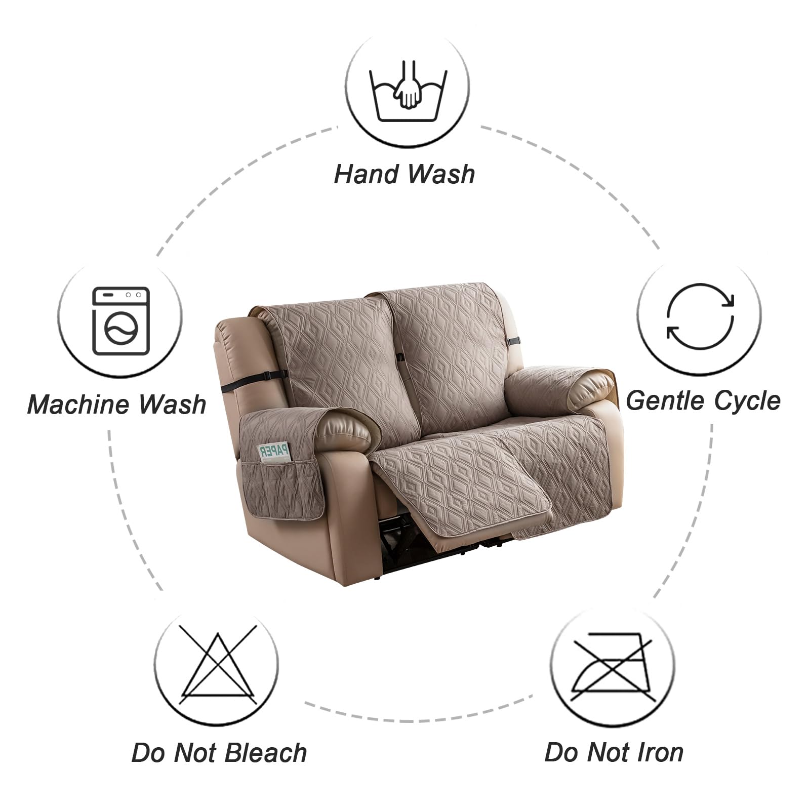 Waterproof Recliner Loveseat Cover Non-Slip Sofa Protector for 2-Seat Reclining Couches - Washable Pet & Kid-Friendly Furniture Cover (Taupe) - Perfect for Living Room, Family Room & Pet-Friendly Homes