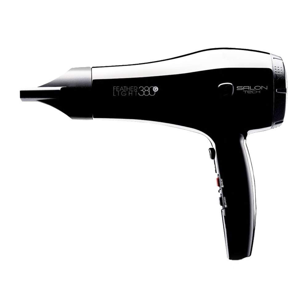 SALON TECH Featherlight 380G Professional Hair Dryer - Ultra Lightweight 380 Grams, Sleek Black Design for Salon-Quality Blowouts at Home | Perfect for Travel, Styling & Daily Hair Care