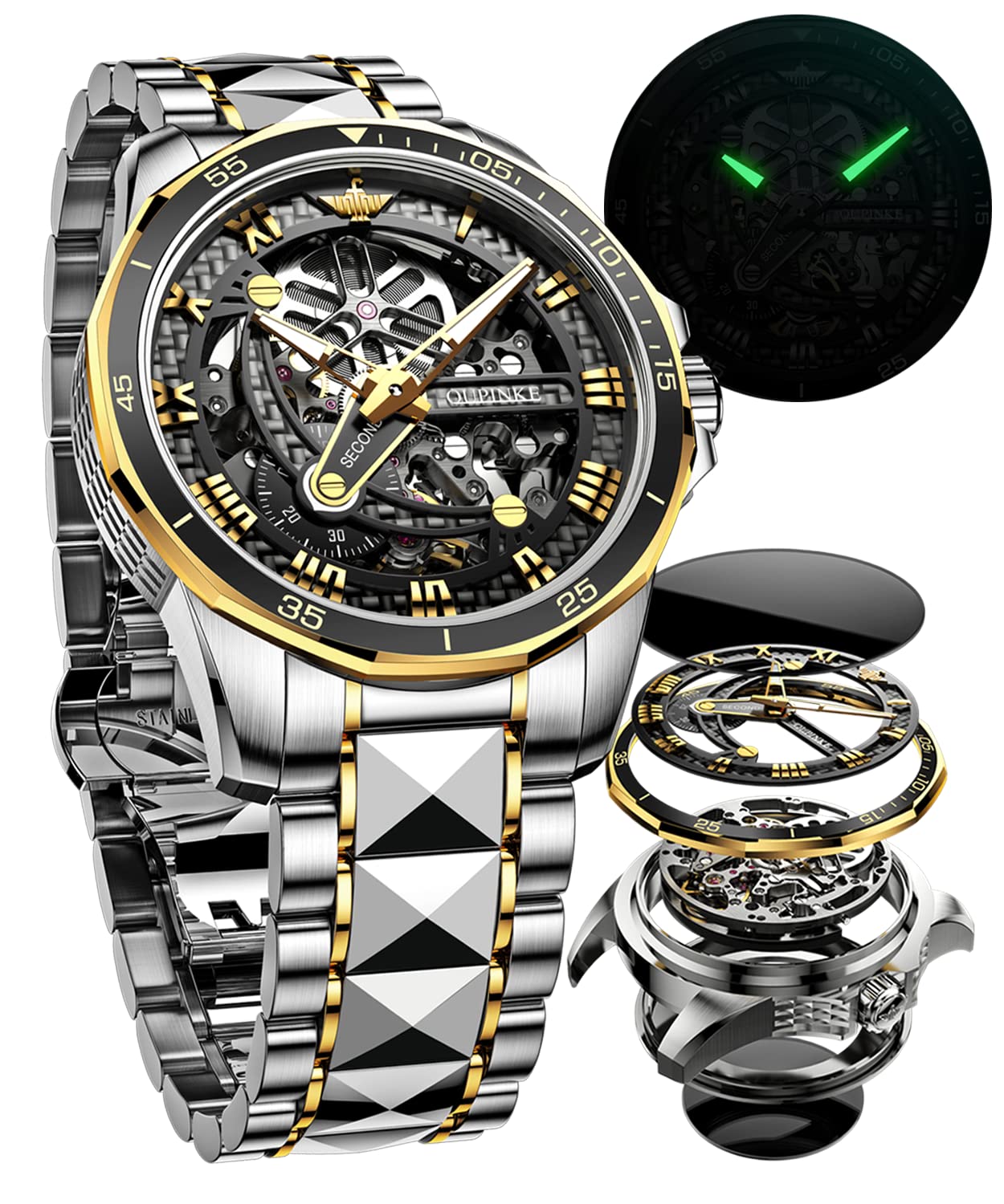 Premium Automatic Men's Watch - Starry Sky Luxury Mechanical Waterproof Date Display with Luminous Hands & Sapphire Crystal Tungsten Steel Band - Perfect for Business, Formal Events & Everyday Wear