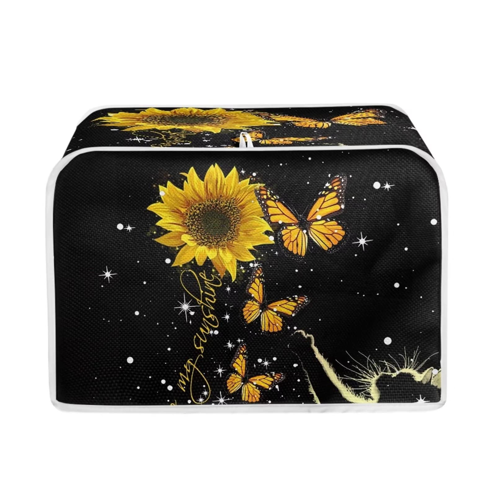 Gomyblomy 4-Slice Toaster Cover - Cat Catching Butterfly & Sunflower Design, Dustproof & Fingerprint Protection for Toasters & Bread Makers | Perfect for Kitchens, Breakfast Nooks & Small Appliances