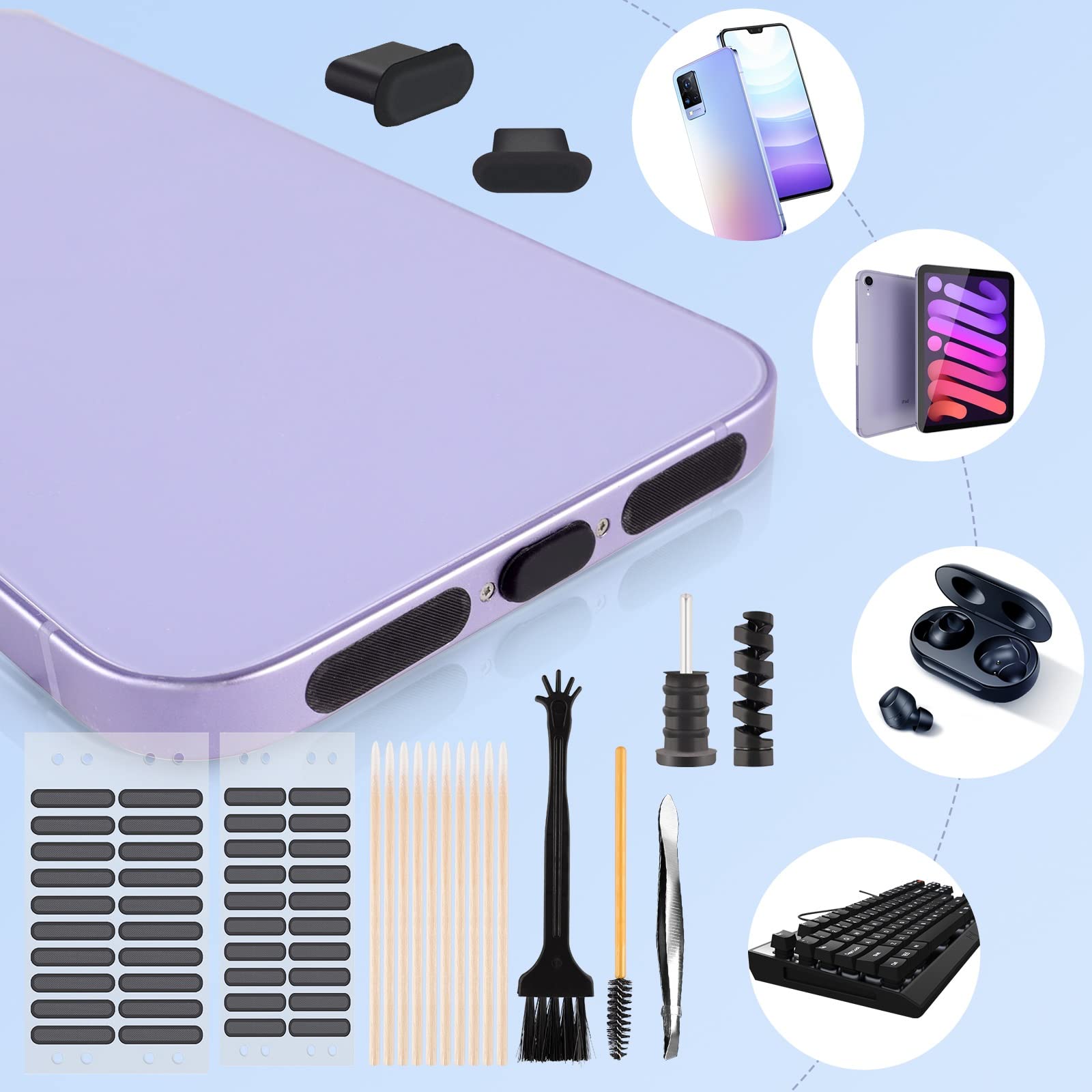 GUUFOO 106-Piece Phone Cleaning Kit - Professional Dust Removal Tools for iPhone, Samsung, iPad & Electronics - Perfect for Home, Office & Travel Use