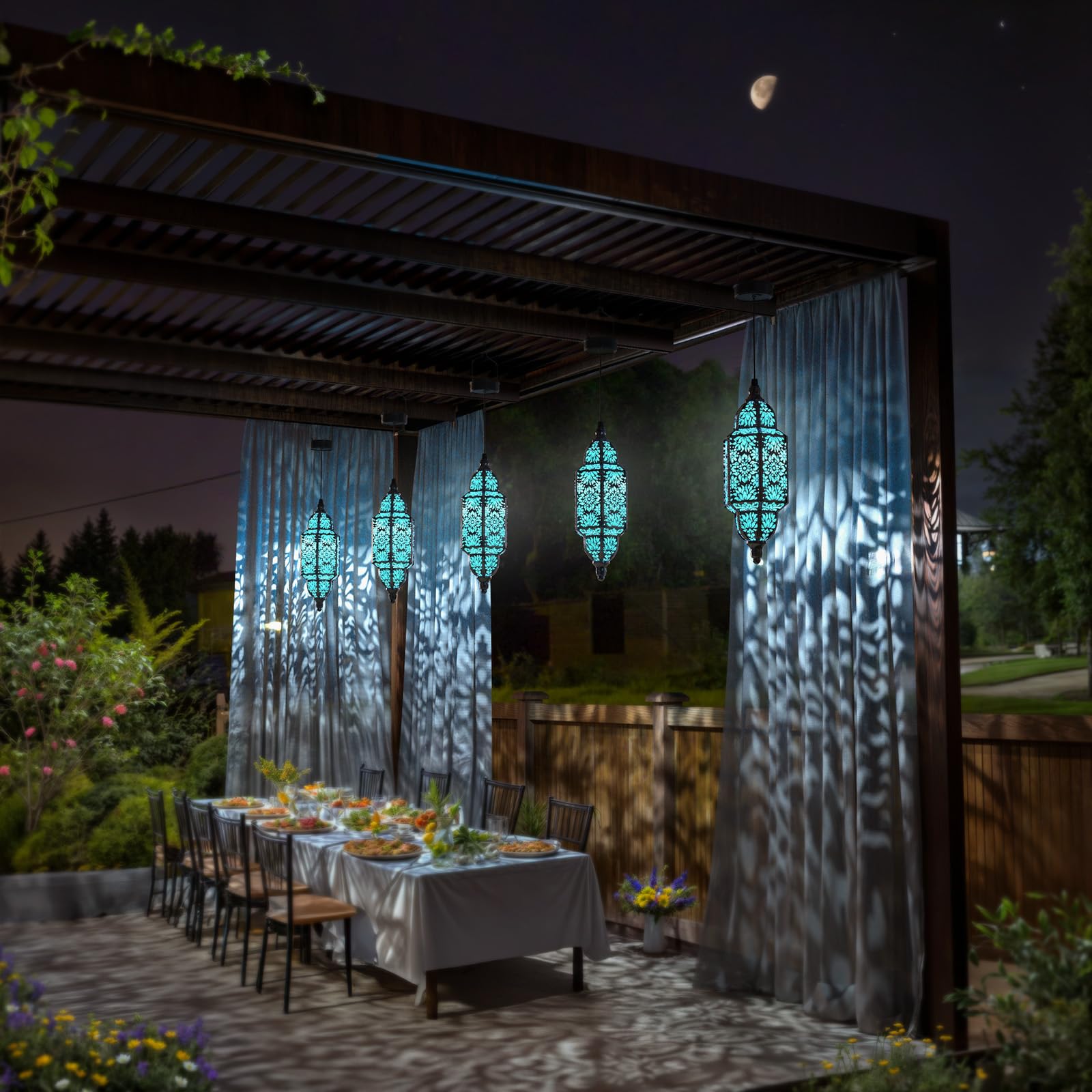 Twinkya Solar Hanging Lights Outdoor - Waterproof Metal Moroccan Solar Lanterns for Garden, Patio, Pathway, Yard, Porch & Backyard Decor (Black, 1 Pack) - Perfect for Evening Gatherings, Romantic Ambiance & Landscape Lighting