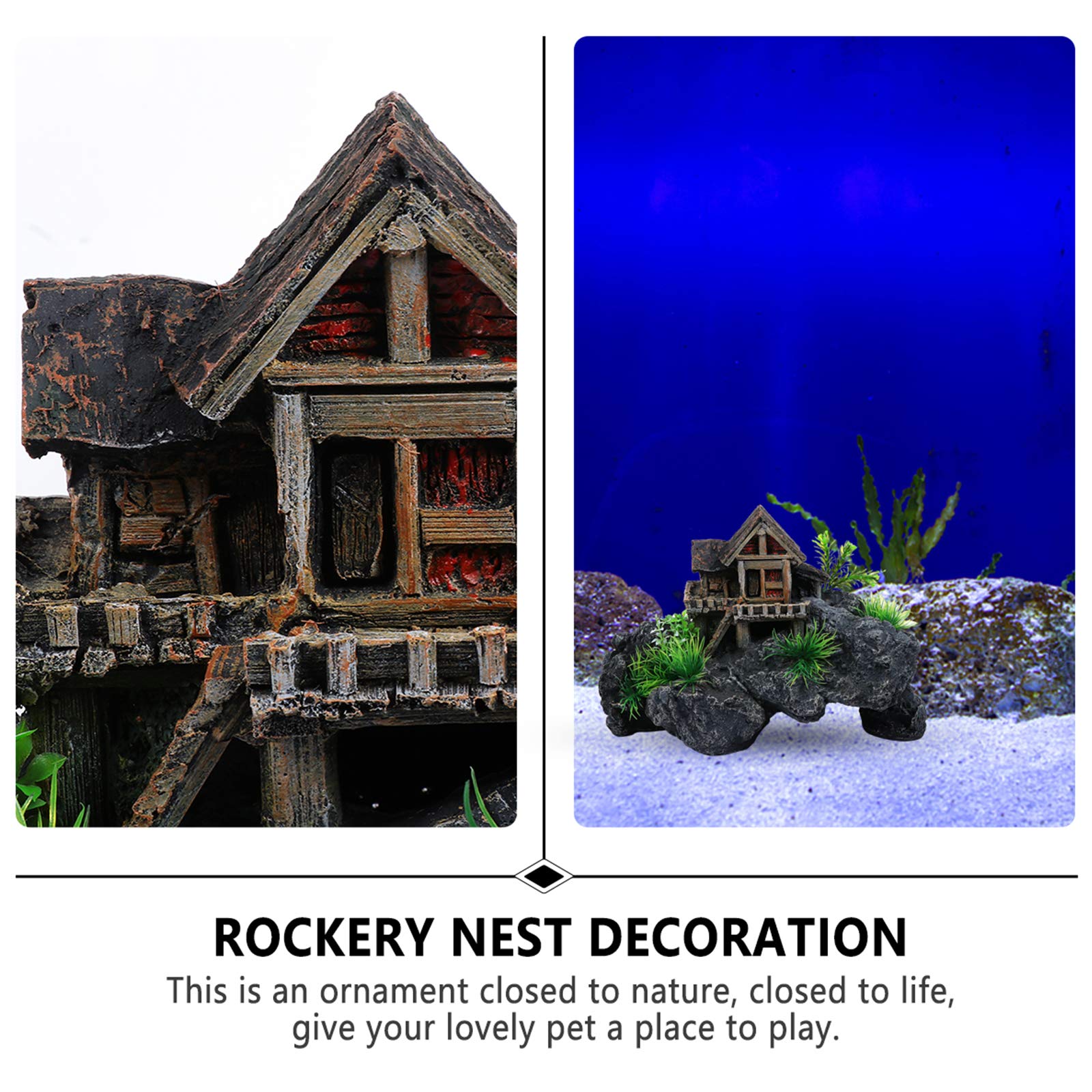Baluue Fish Tank Tree House Decoration - Mountain Aquarium Ornament for Cichlid Hut & Fish Hiding Spots - Resin Aquarium Castle Decor for Fish Tank - Perfect for Freshwater & Tropical Fish Tanks