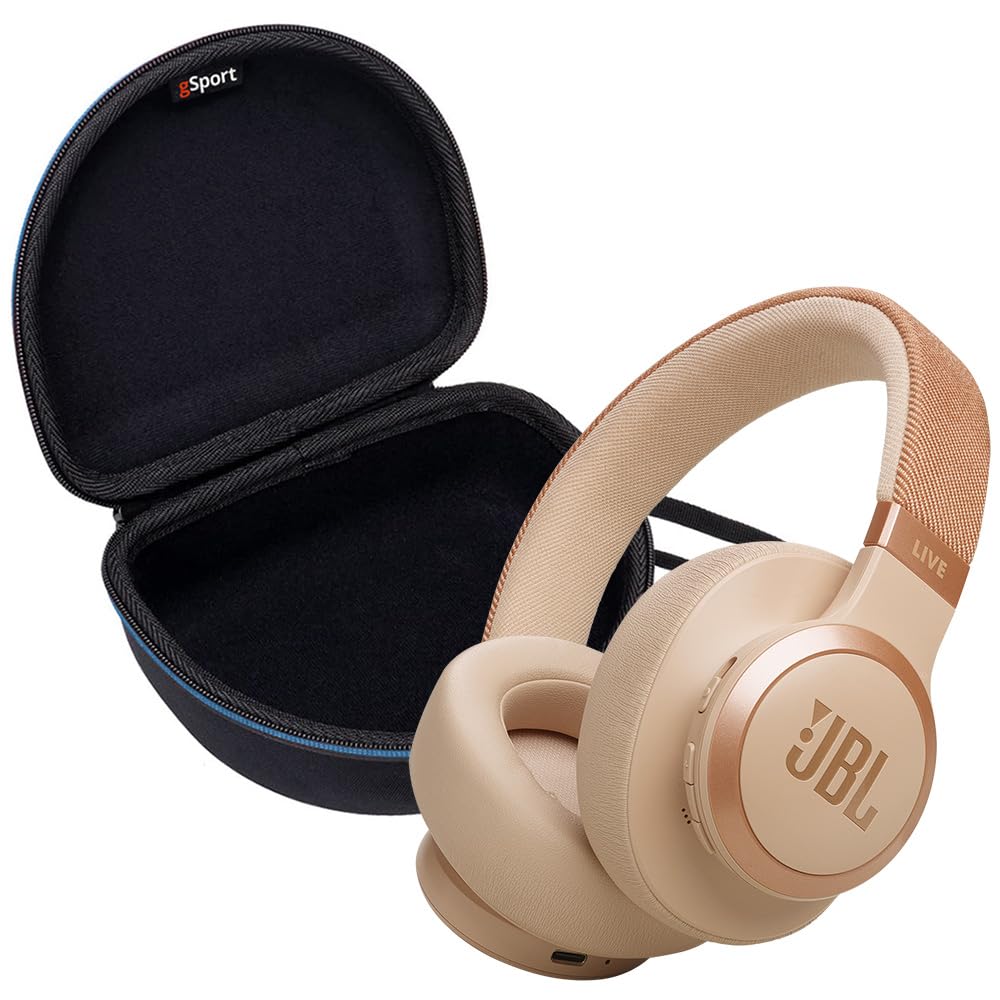 JBL Live 770NC Wireless Over-Ear Noise Cancelling Headphones with gSport EVA Case (Sandstone) - Premium Bluetooth Headset for Travel, Work & Music Lovers