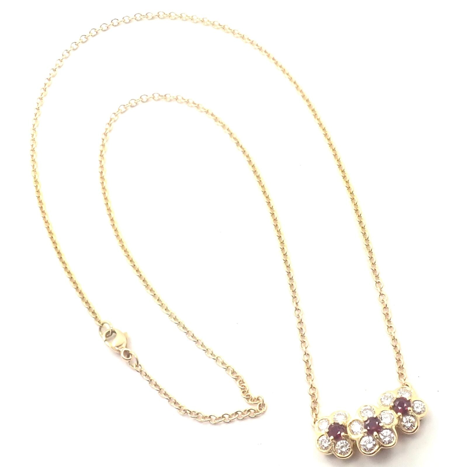 Authentic Van Cleef & Arpels 18k Yellow Gold Ruby Diamond Fleurette Necklace | Luxury Jewelry for Women | Perfect for Weddings, Anniversaries & Special Occasions