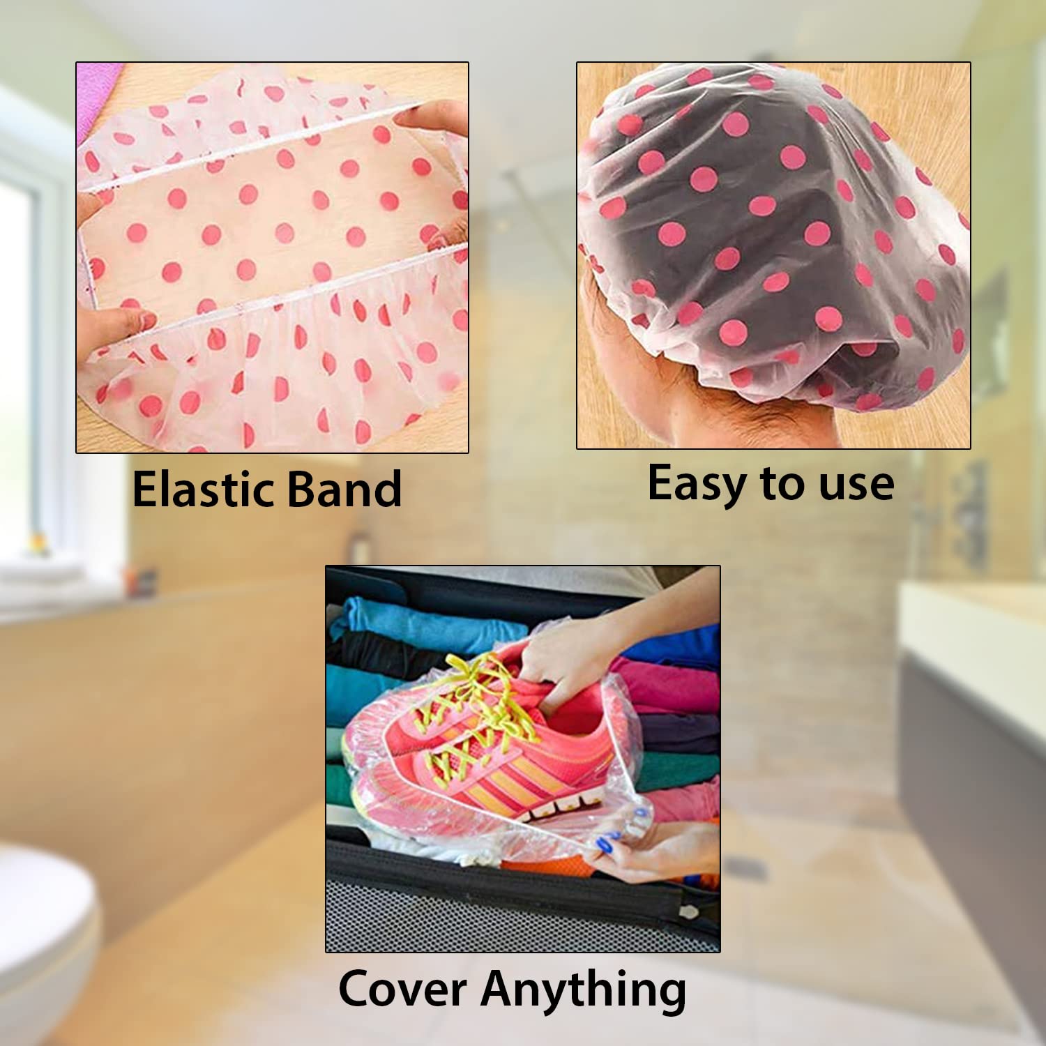 Panache Waterproof Shower Cap Set of 3 - Premium Bath Accessories for Women & Men - Perfect for Hair Protection During Shower, Spa, and Swimming